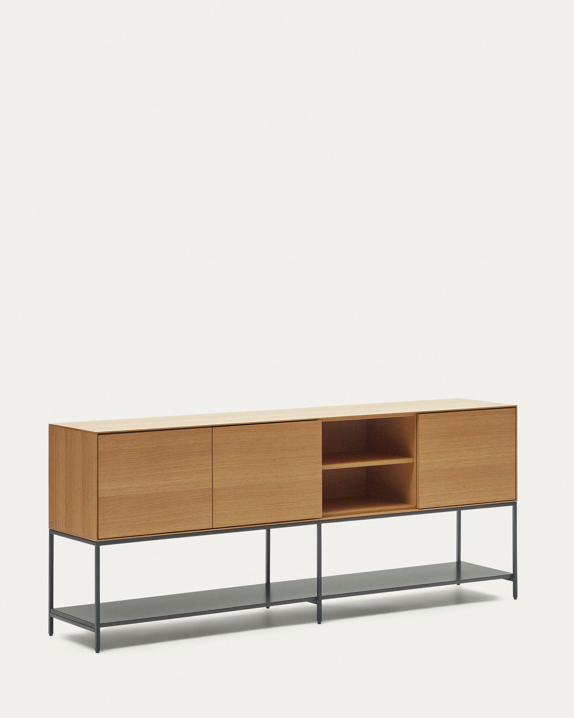 Vedrana 3 door sideboard in oak veneer with steel legs, 195 x 80 cm - Product View