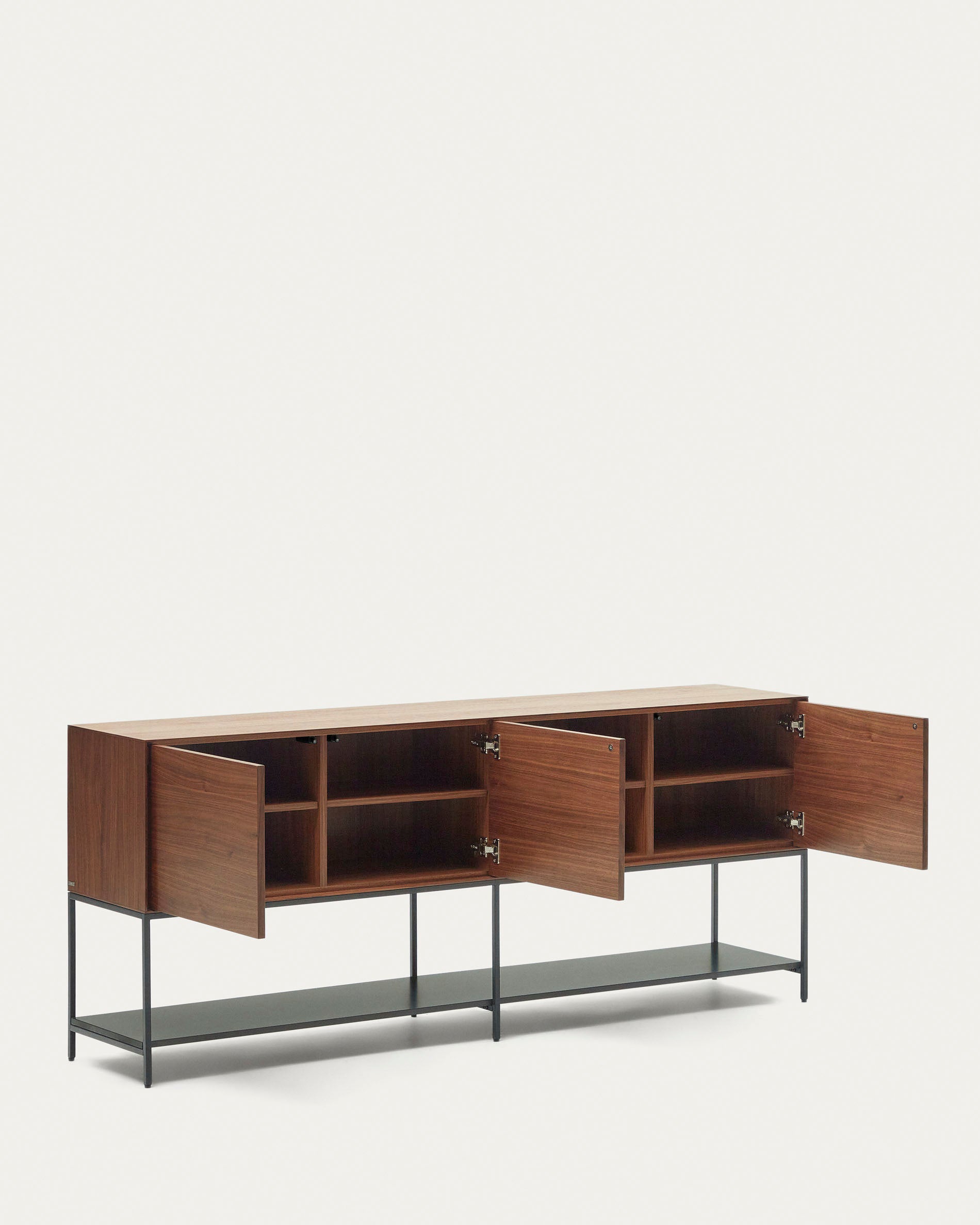 Vedrana 3 door sideboard in walnut veneer with steel legs, 195 x 80 cm - Product View