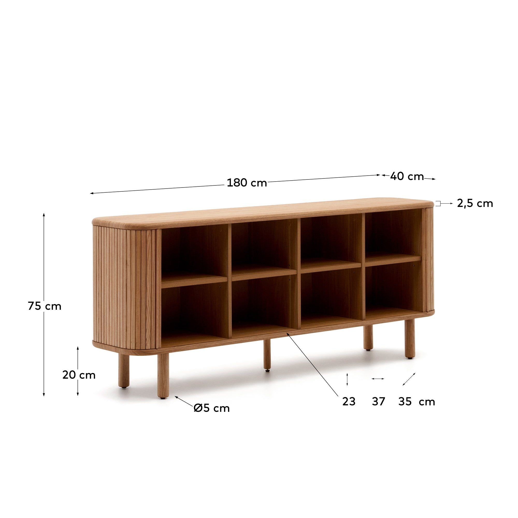 Mailen 2 door sideboard in ash veneer with a natural finish 180 x 75 cm - Measurements