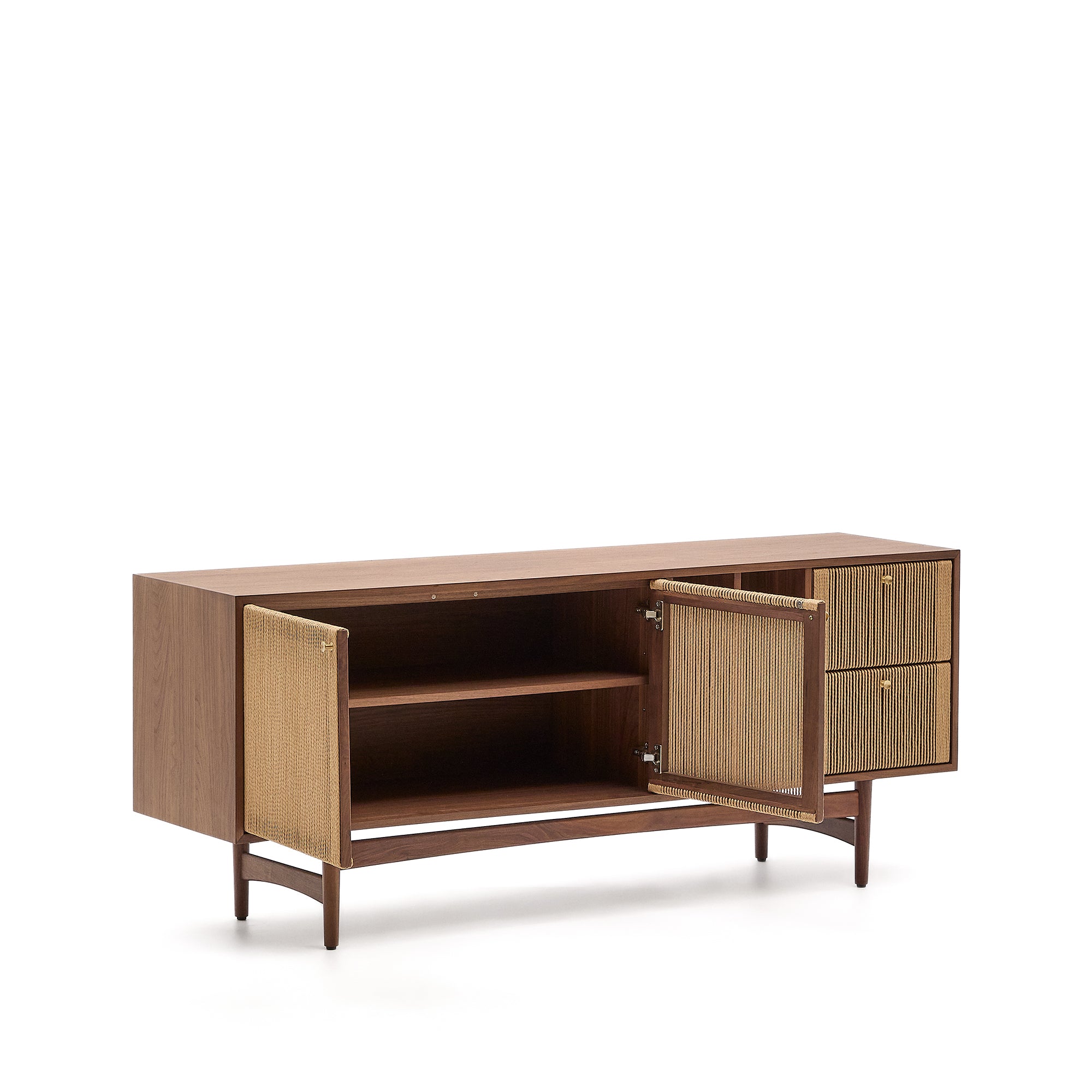 Elan sideboard 2 doors and 2 drawers veneer and solid walnut and cord 180x73cm FSC Mix Credit - Product Image