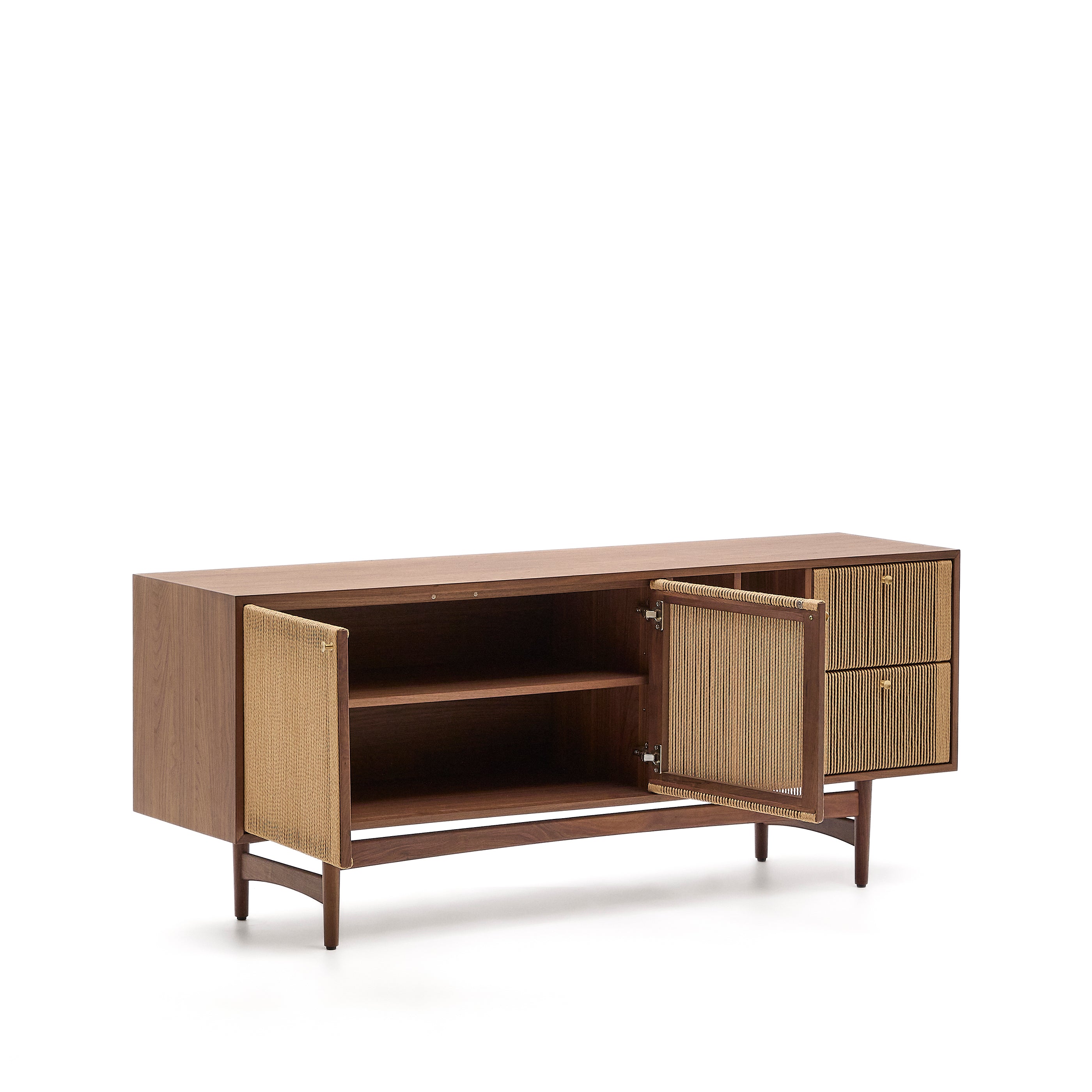 Elan sideboard 2 doors and 2 drawers veneer and solid walnut and cord 180x73cm FSC Mix Credit - Product Image