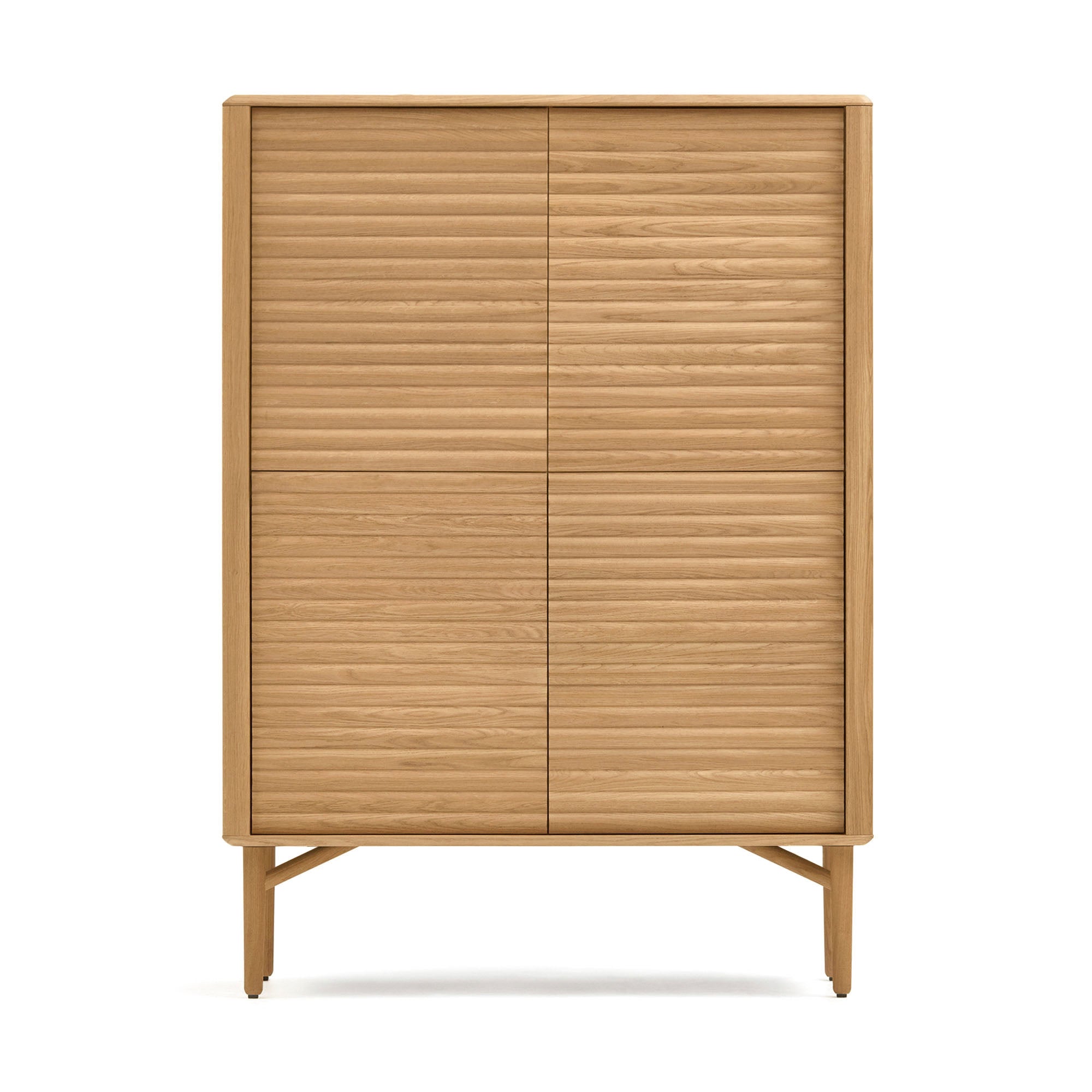 Lenon tall console with 4 oak wood doors and an oak veneer, 104.5 x 144 cm FSC MIX Credit - Product Image