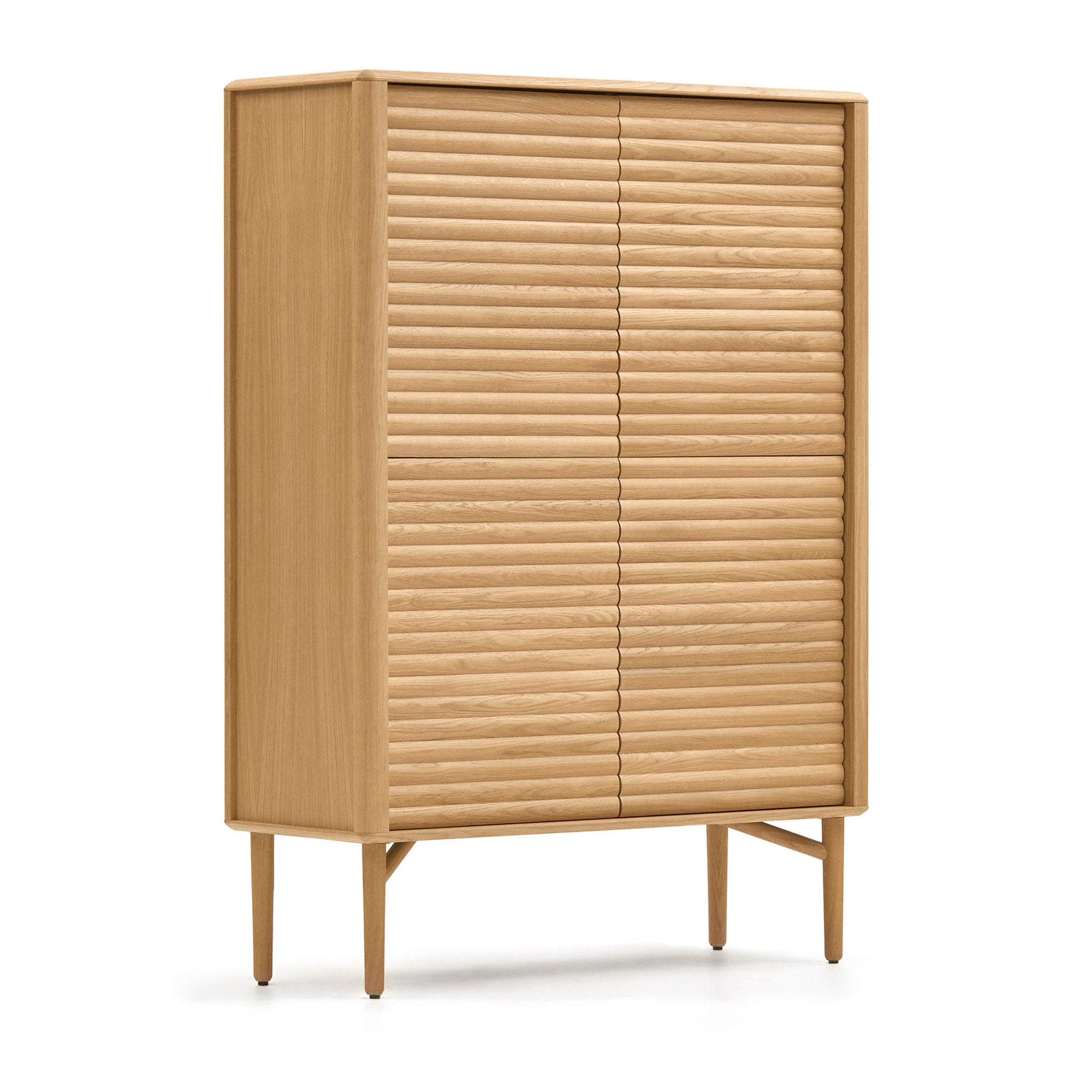Lenon tall console with 4 oak wood doors and an oak veneer, 104.5 x 144 cm FSC MIX Credit - Product Image