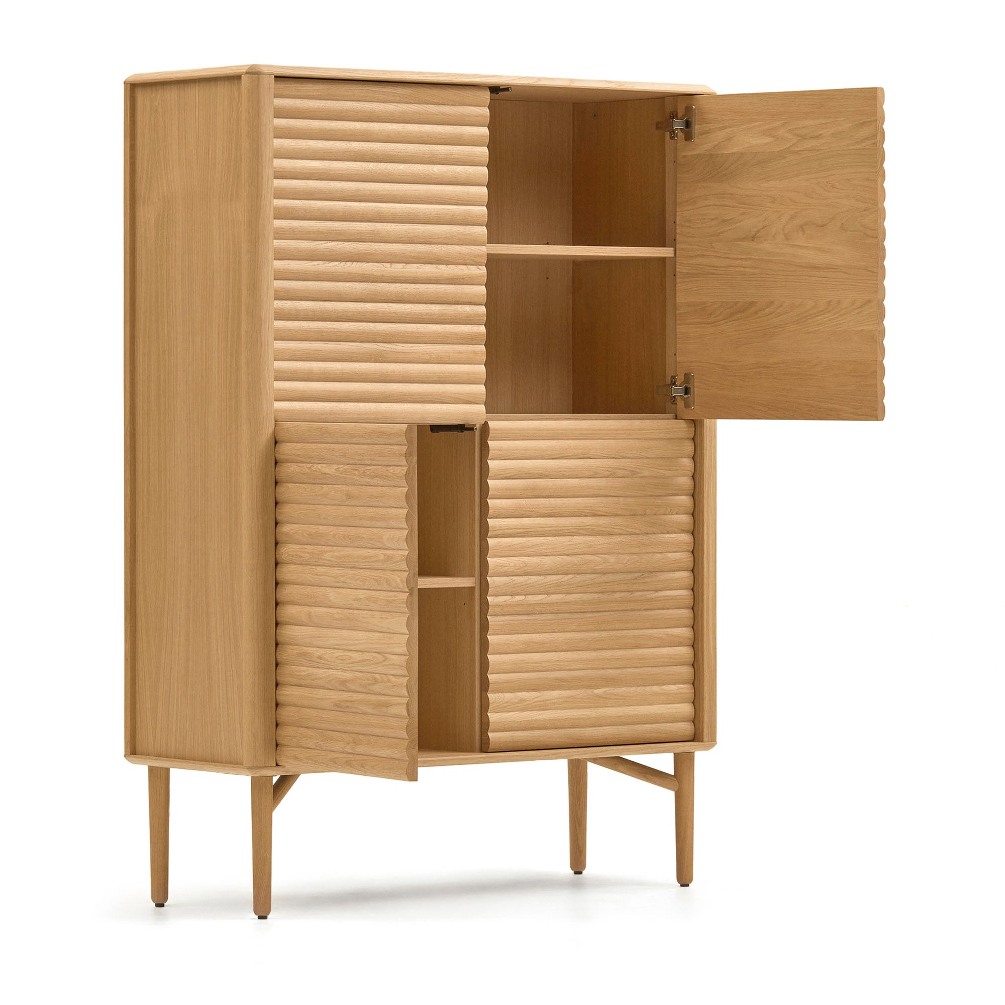 Lenon tall console with 4 oak wood doors and an oak veneer, 104.5 x 144 cm FSC MIX Credit - Product Image