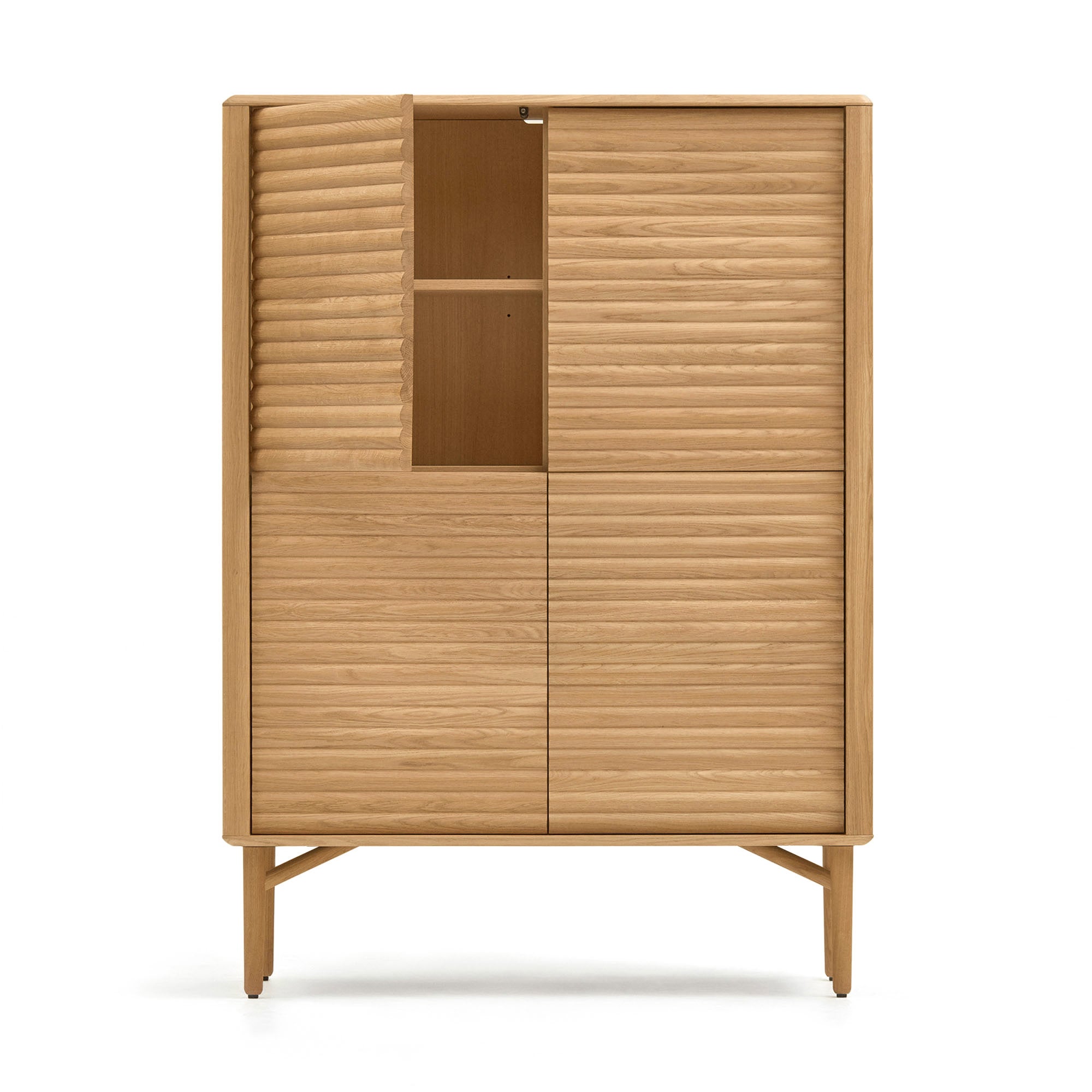 Lenon tall console with 4 oak wood doors and an oak veneer, 104.5 x 144 cm FSC MIX Credit - Product Image