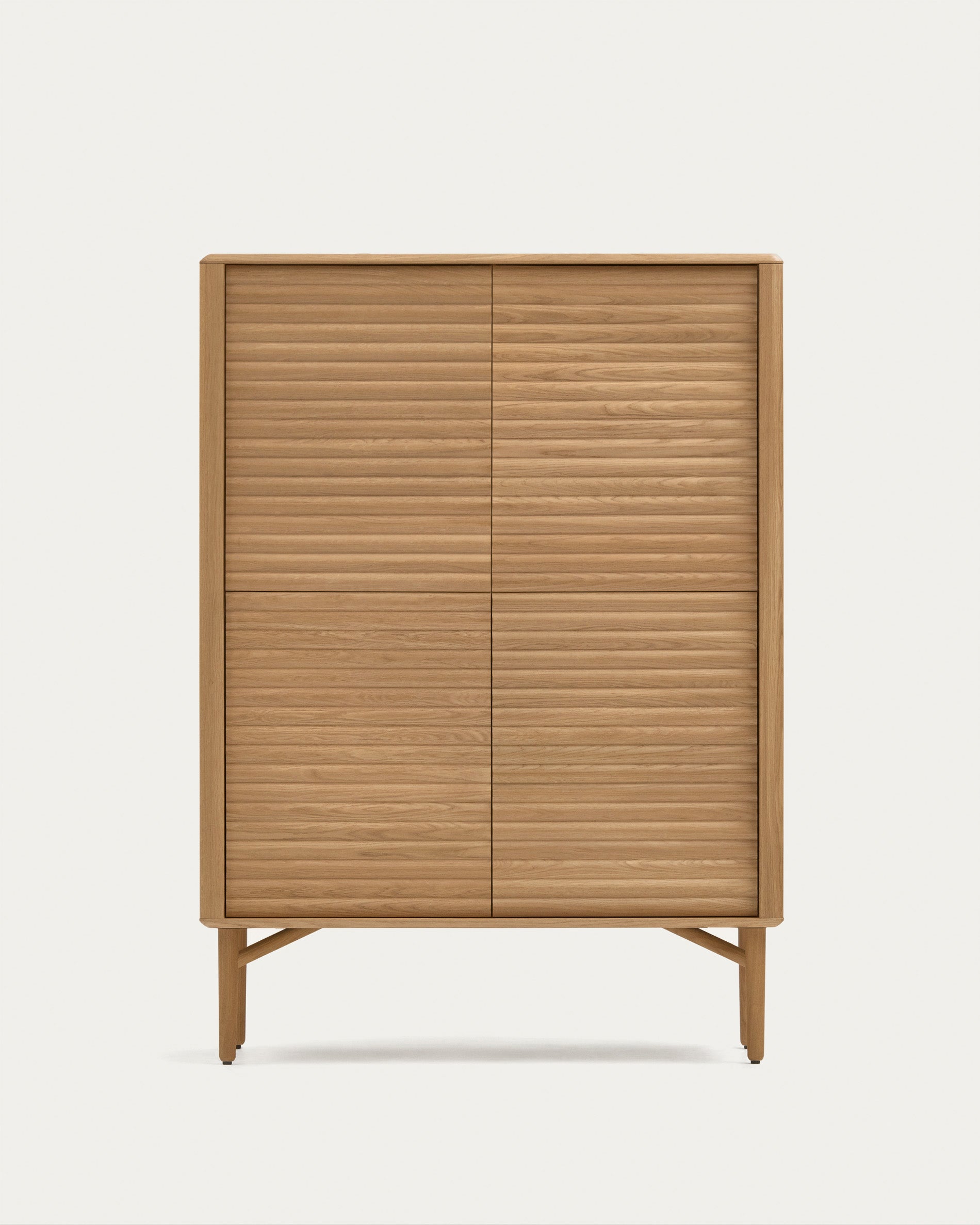 Lenon tall console with 4 oak wood doors and an oak veneer, 104.5 x 144 cm FSC MIX Credit - Product View