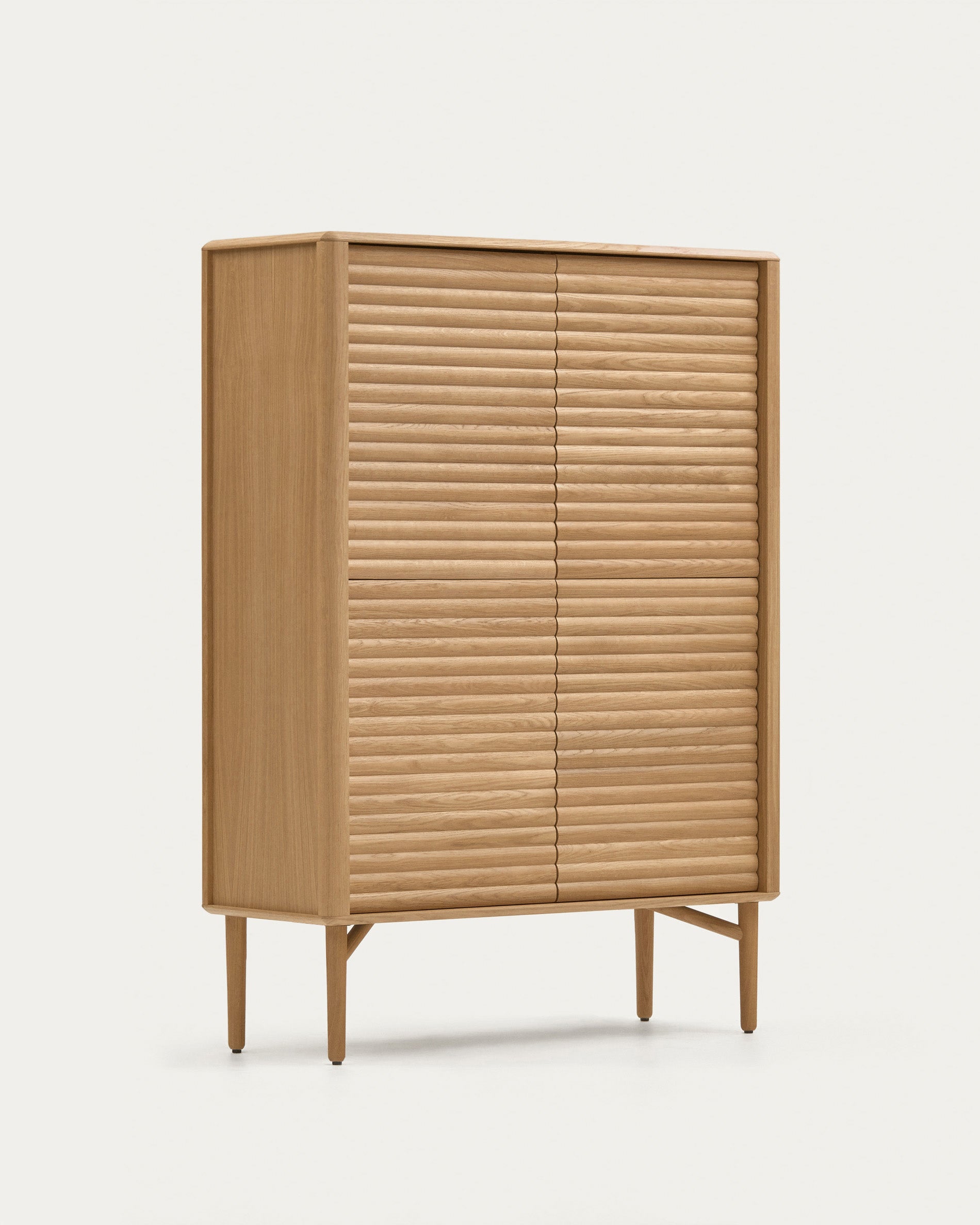 Lenon tall console with 4 oak wood doors and an oak veneer, 104.5 x 144 cm FSC MIX Credit - Product View