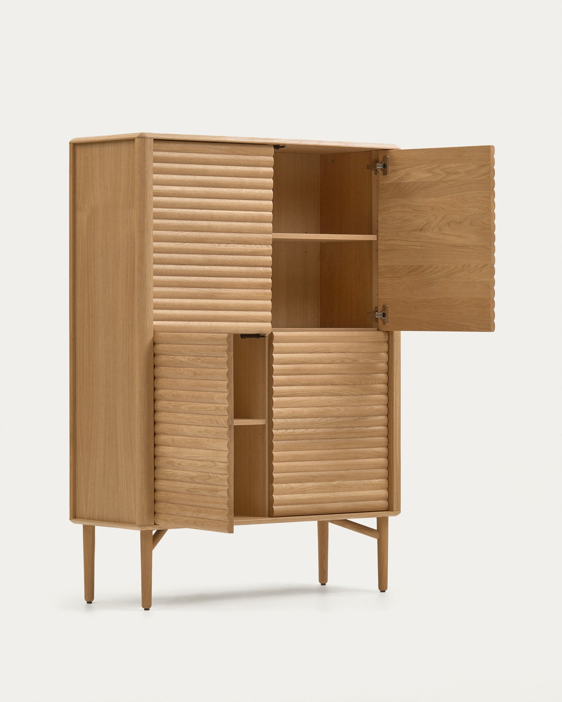 Lenon tall console with 4 oak wood doors and an oak veneer, 104.5 x 144 cm FSC MIX Credit - Product View