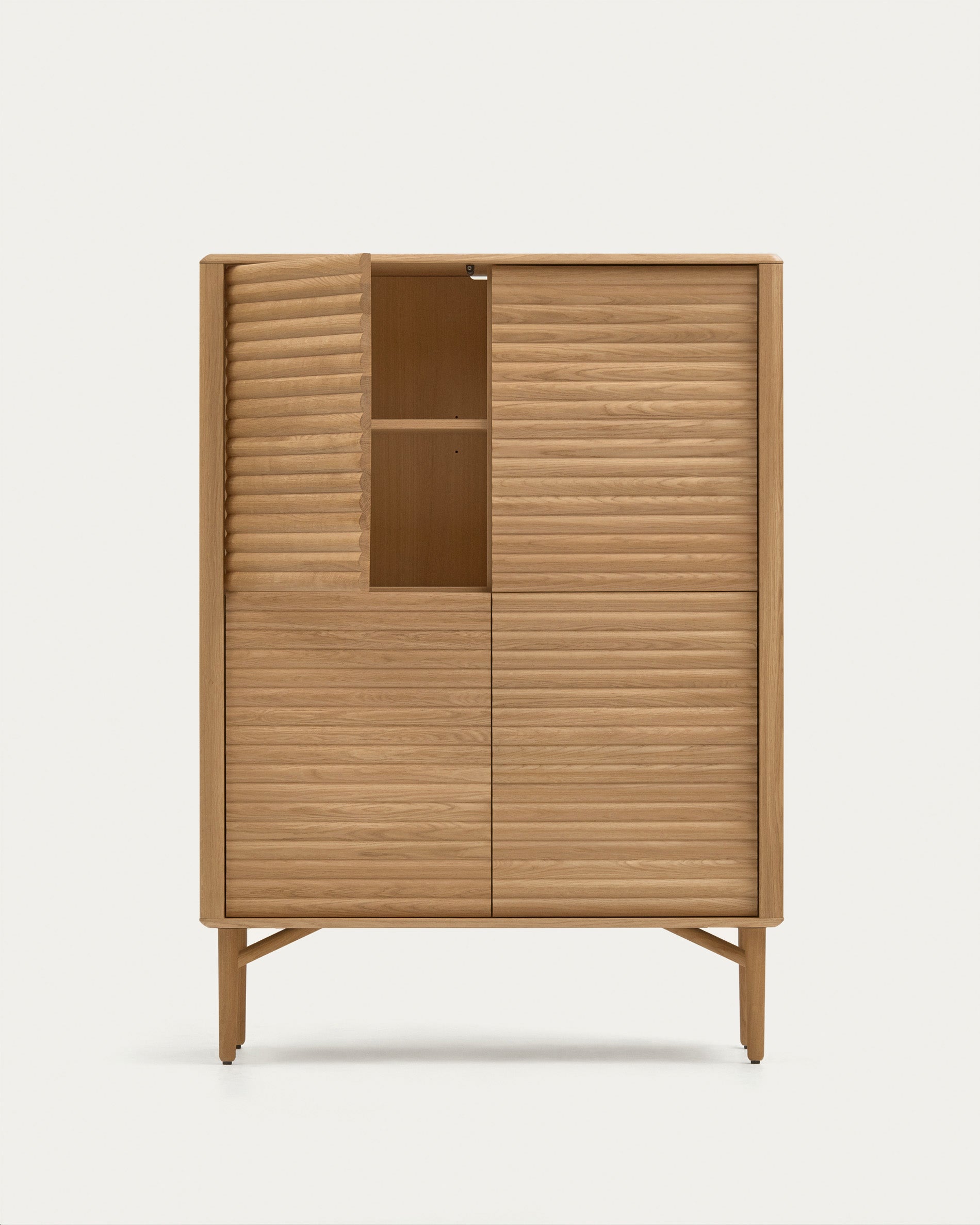Lenon tall console with 4 oak wood doors and an oak veneer, 104.5 x 144 cm FSC MIX Credit - Product View
