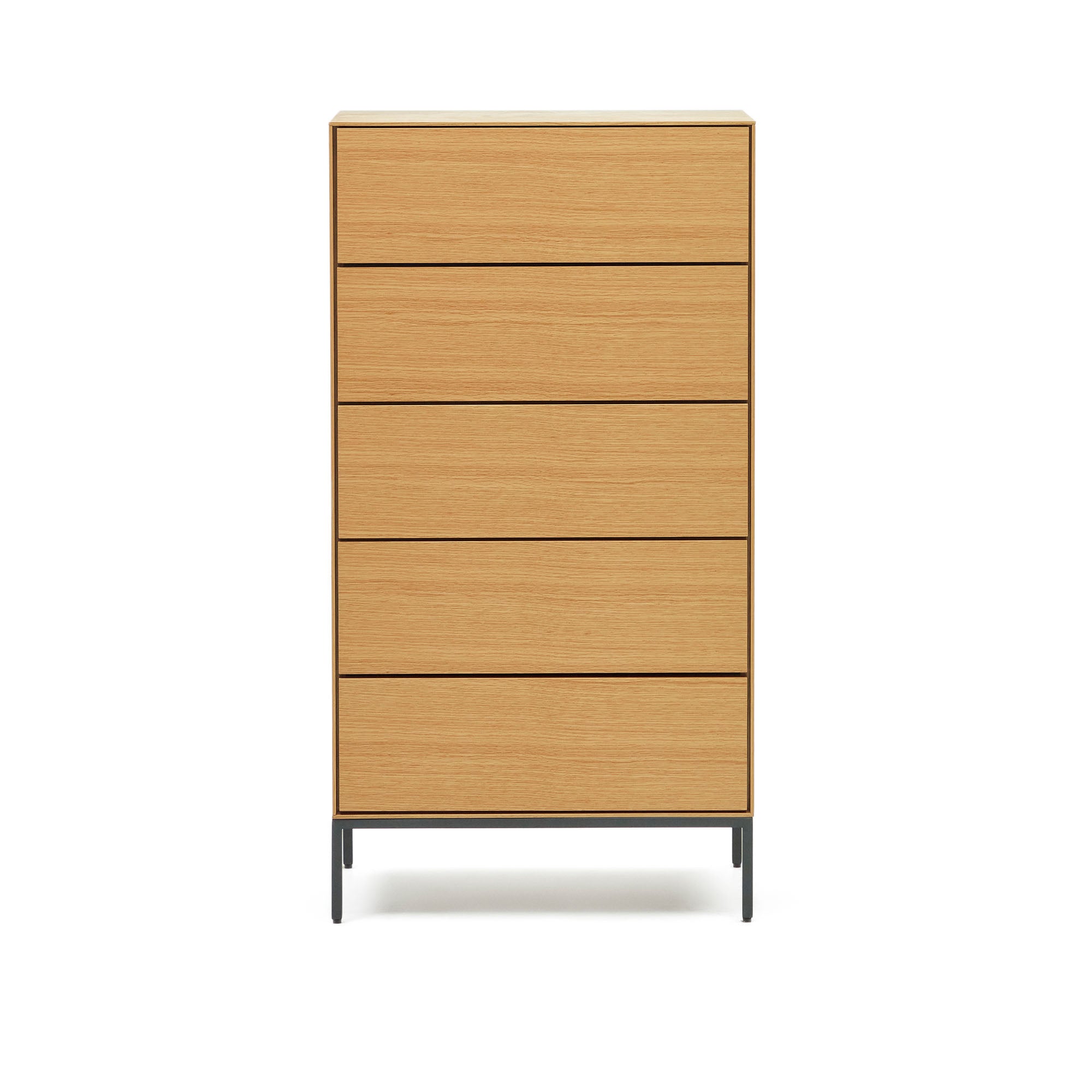 Vedrana 5 drawer chest of drawers in oak veneer with black steel legs, 60 x 114 cm - Product Image