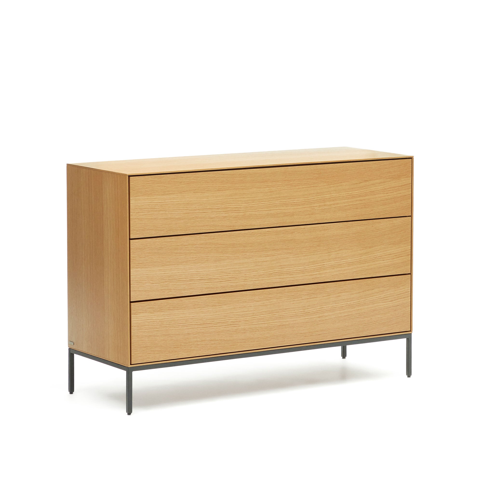Vedrana 3 drawer chest of drawers in oak veneer with black steel legs, 110 x 75 cm - Product Image