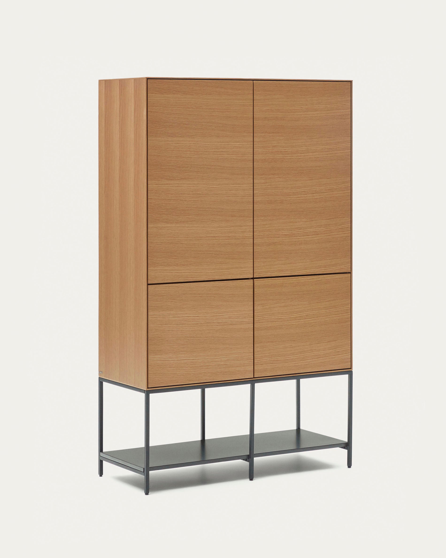 Vedrana 4 door tall sideboard in oak veneer with steel legs, 97.5 x 160 cm - Product View