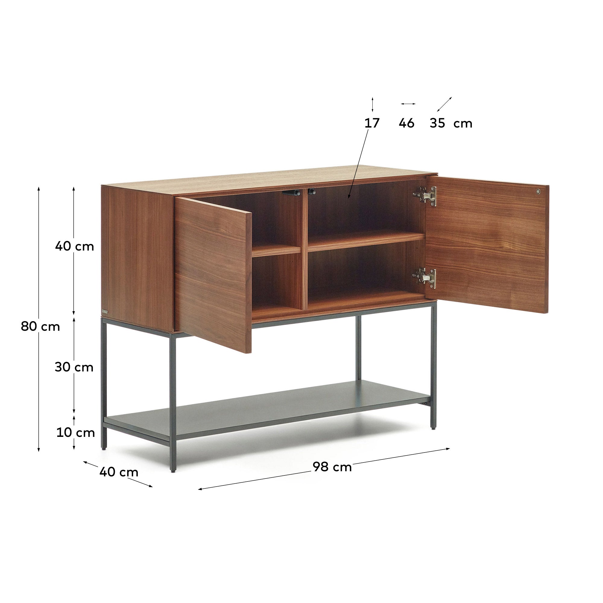Vedrana 2 door sideboard in walnut veneer with steel legs, 97.5 x 80 cm - Measurements