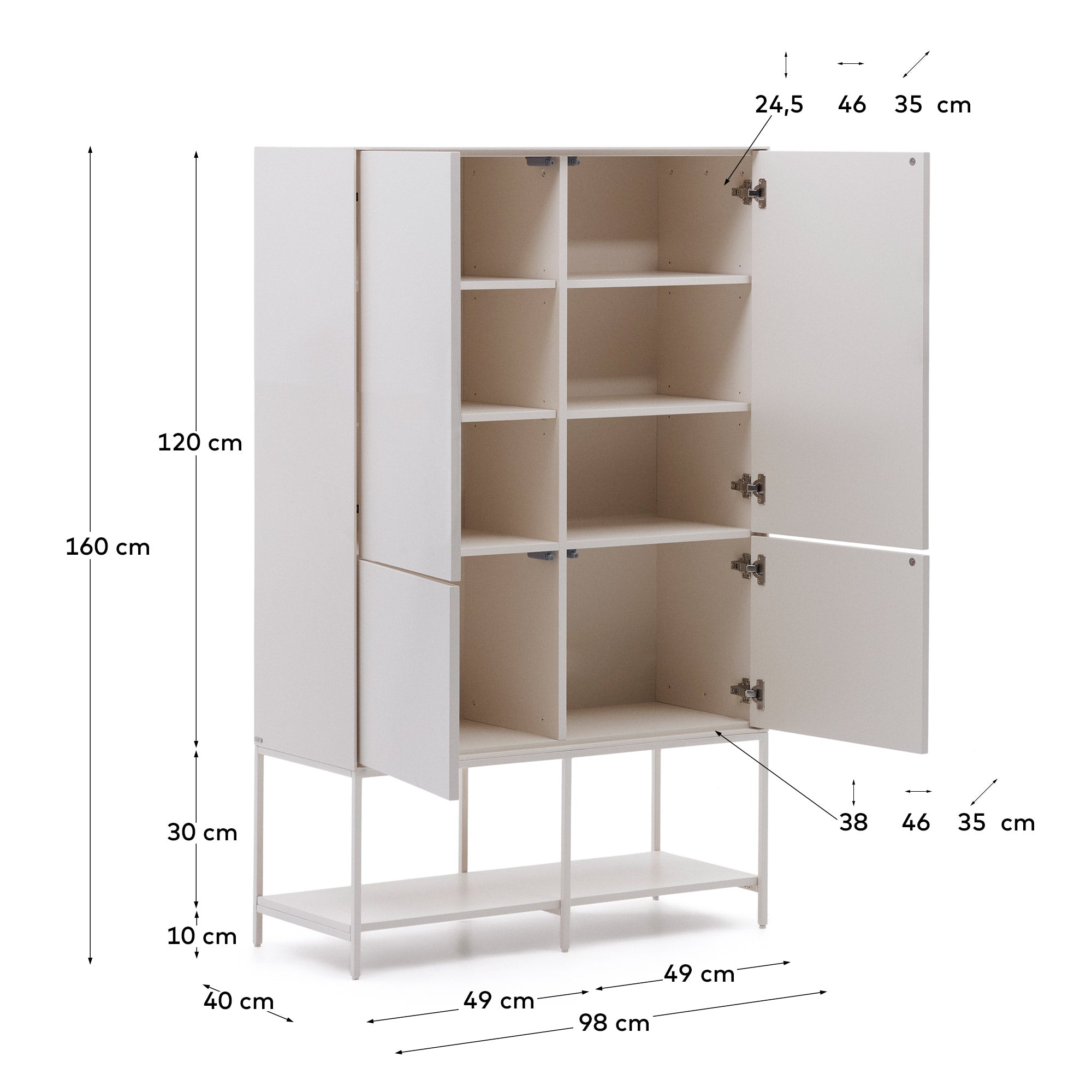 Vedrana 4-door tall sideboard white lacquered MDF 97.5 x 160 cm - Measurements
