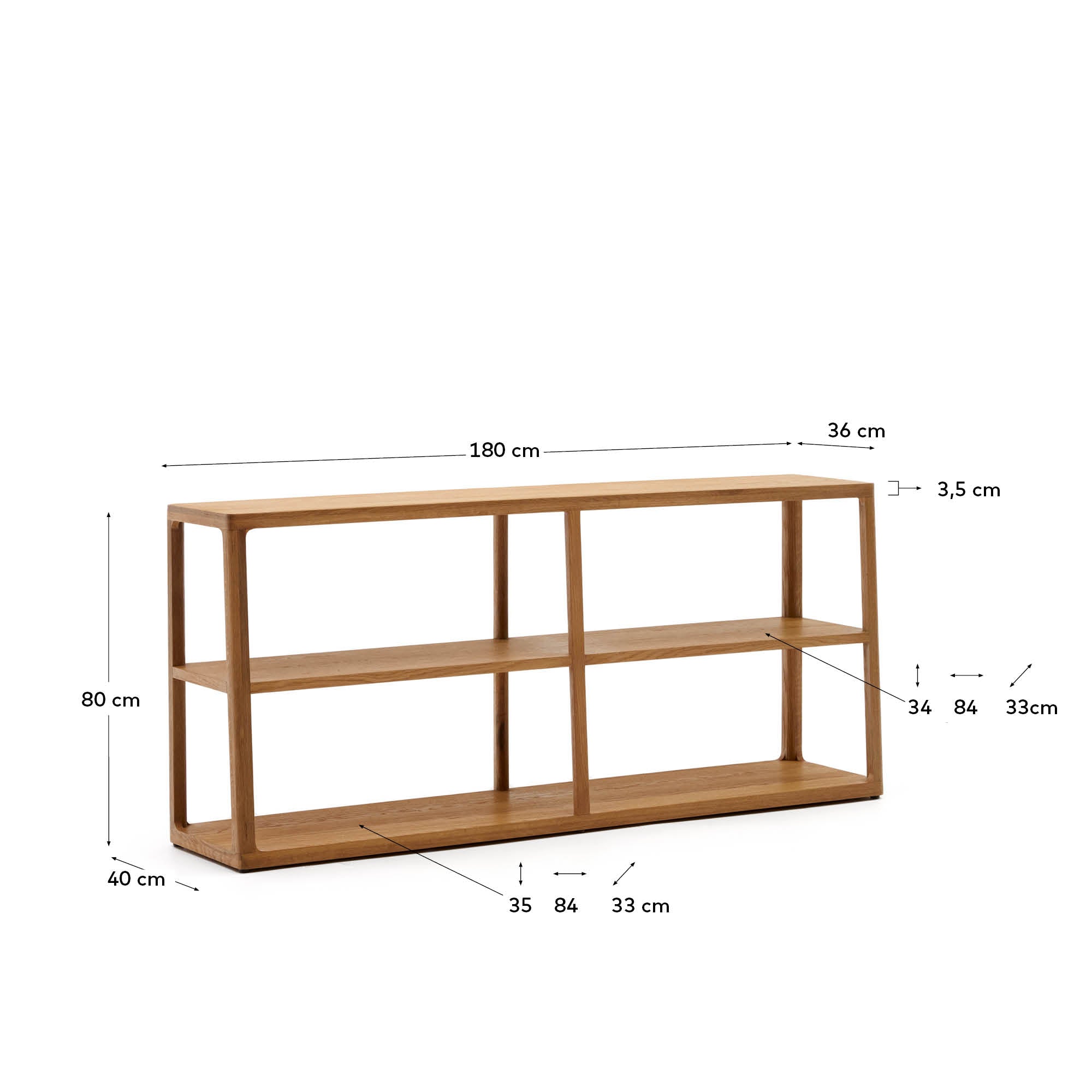 Maymai shelf with solid oak structure 180 x 81 cm - Measurements