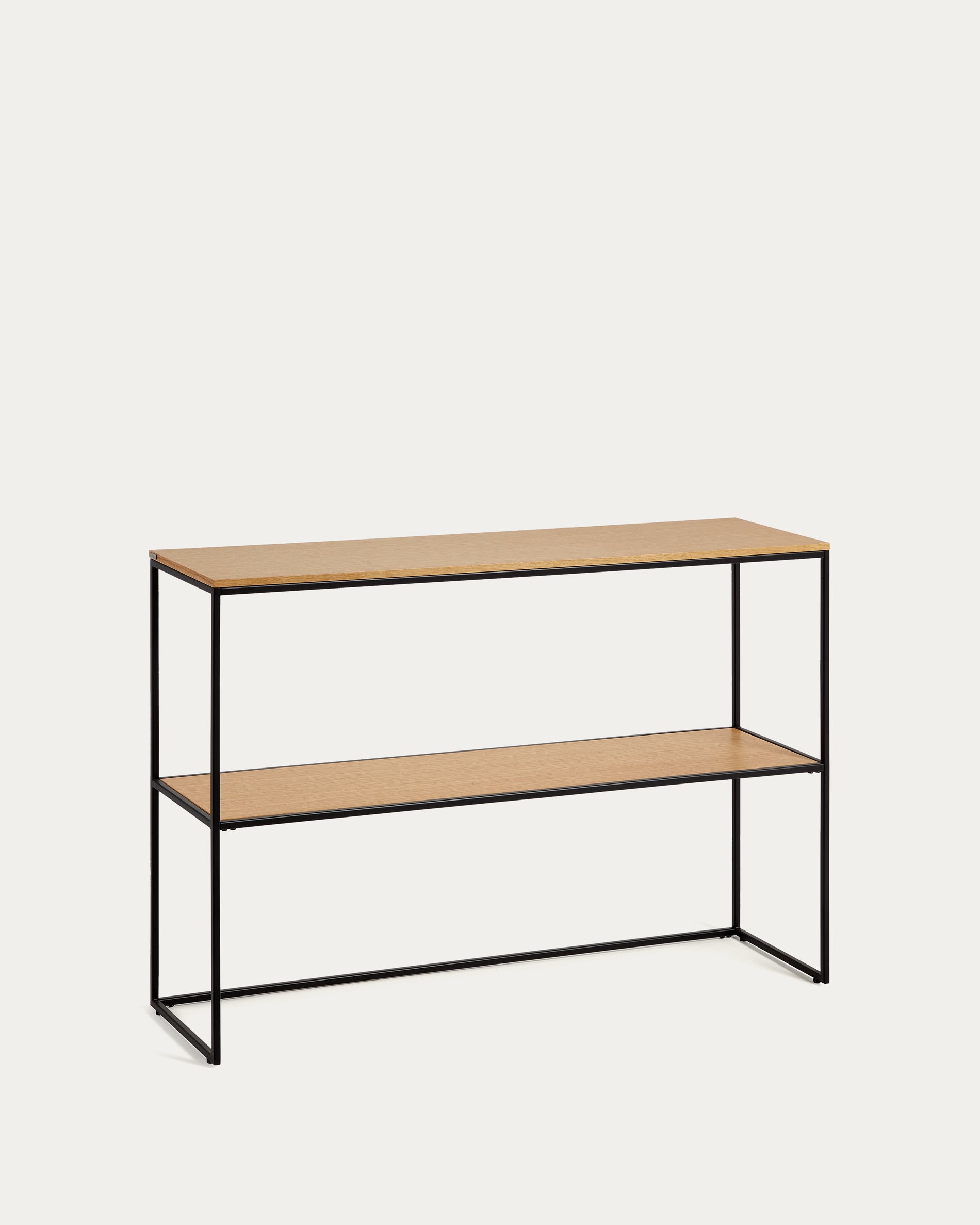 Yoana console table with oak wood veneer and painted black metal structure, 120 x 80 cm - Product View
