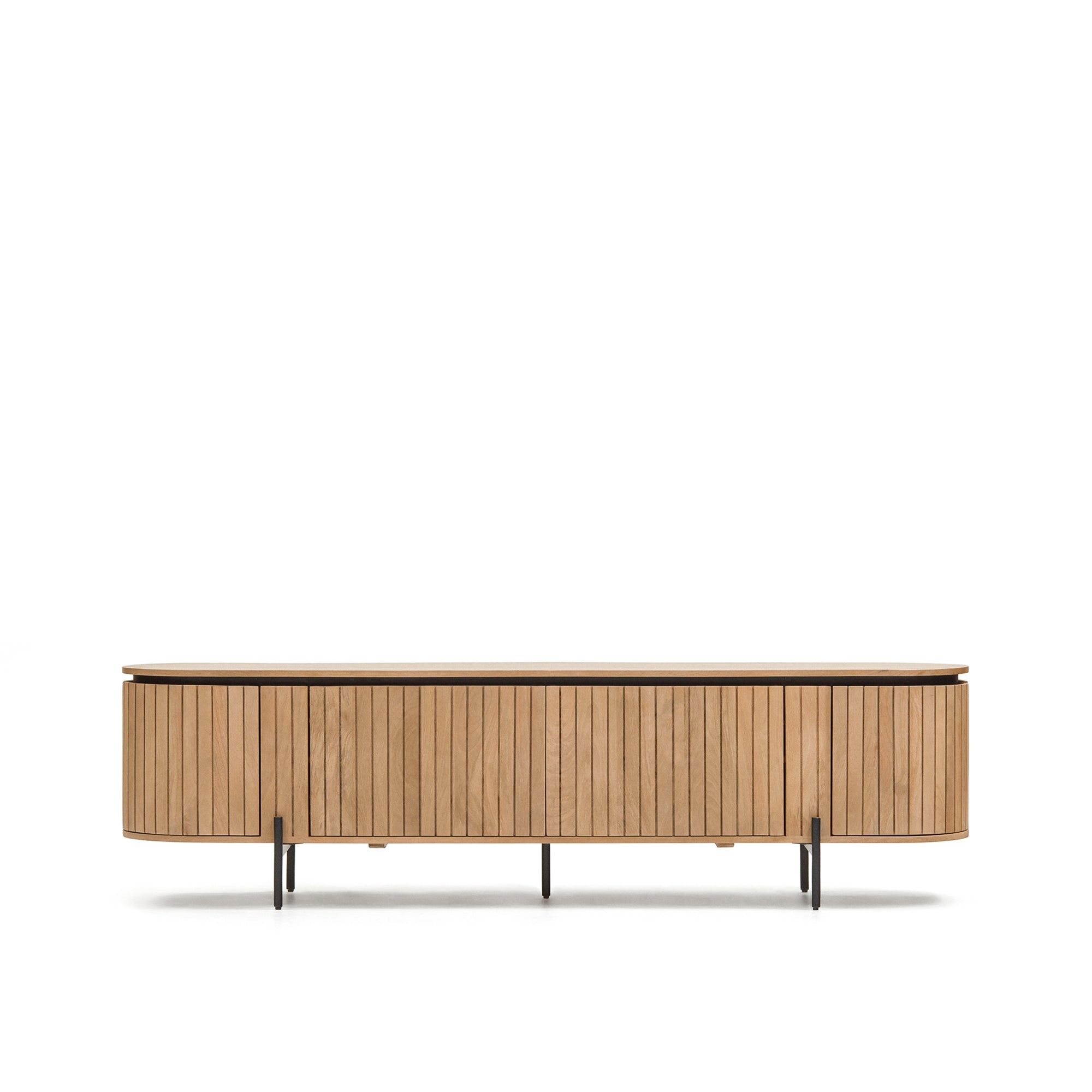 Licia TV stand with 4 doors, solid mango wood with natural finish and metal, 200 x 55 cm - Product Image
