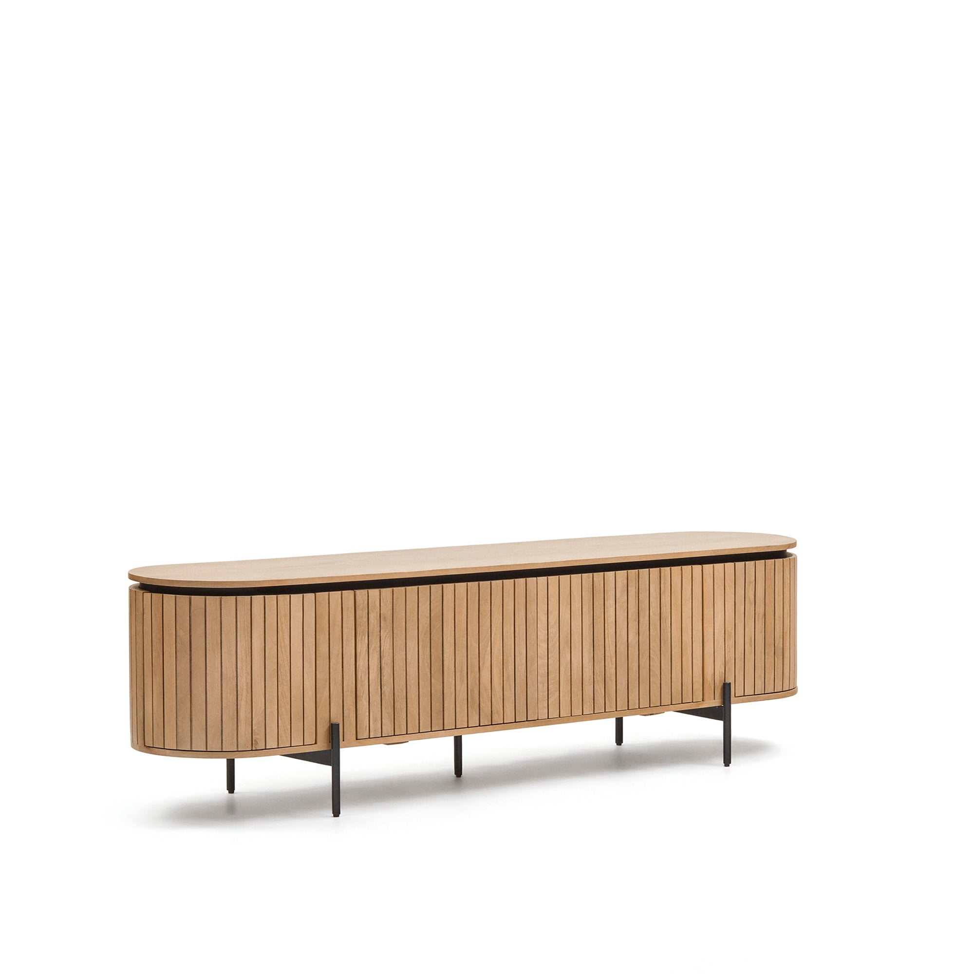 Licia TV stand with 4 doors, solid mango wood with natural finish and metal, 200 x 55 cm - Product Image