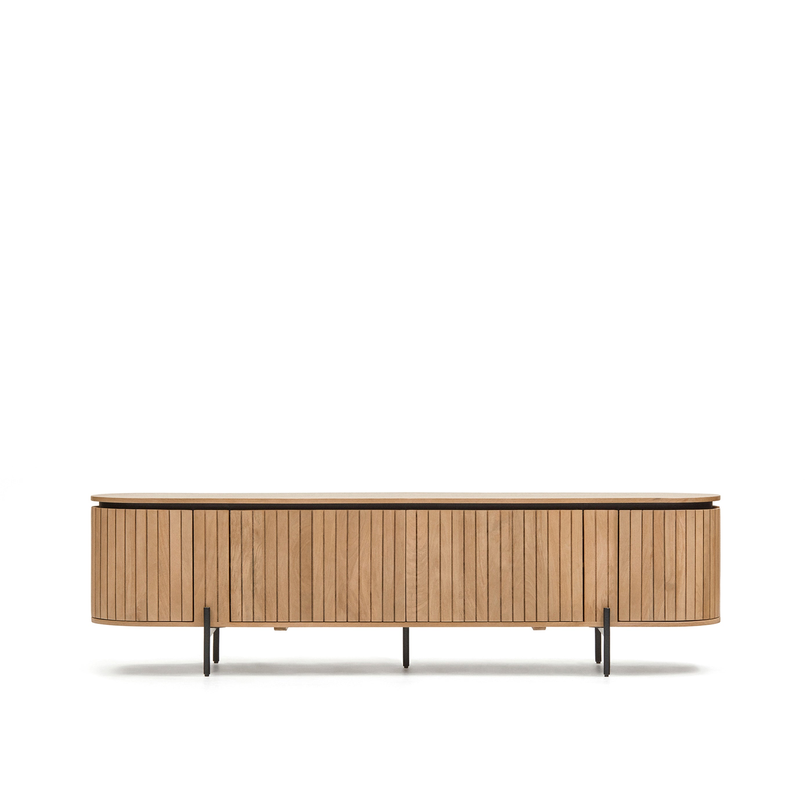 Licia TV stand with 4 doors, solid mango wood with natural finish and metal, 200 x 55 cm - Product Image