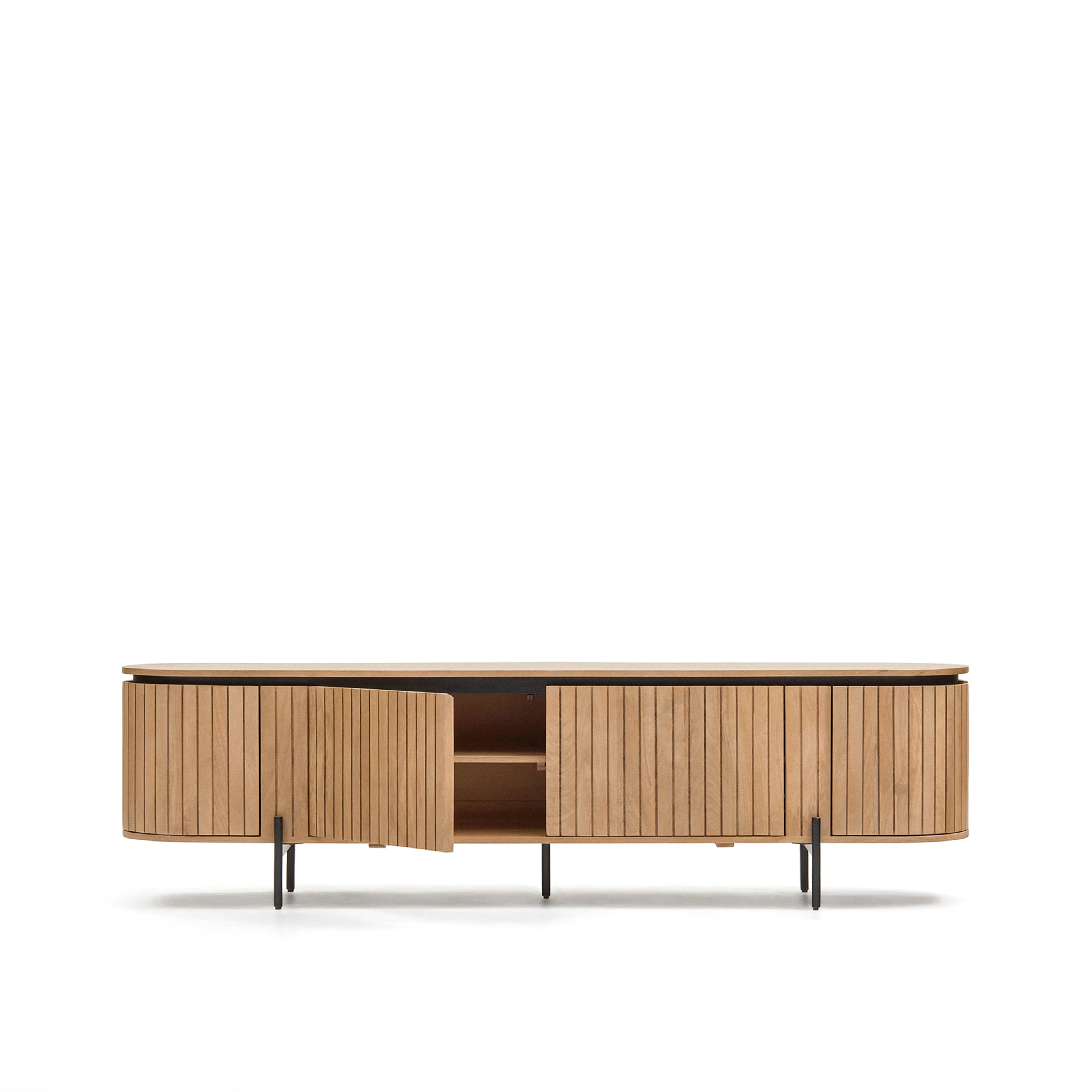 Licia TV stand with 4 doors, solid mango wood with natural finish and metal, 200 x 55 cm - Product Image