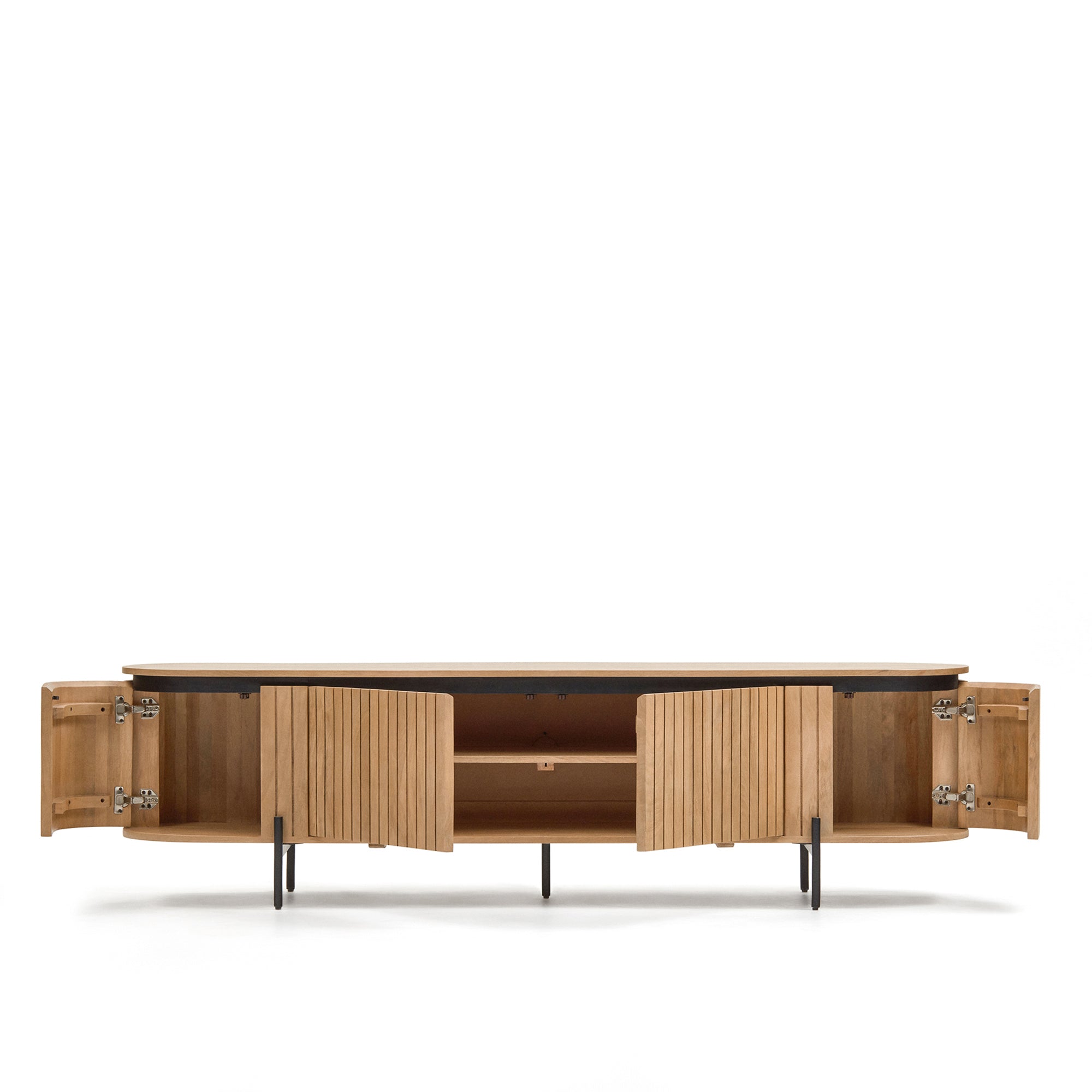 Licia TV stand with 4 doors, solid mango wood with natural finish and metal, 200 x 55 cm - Product Image