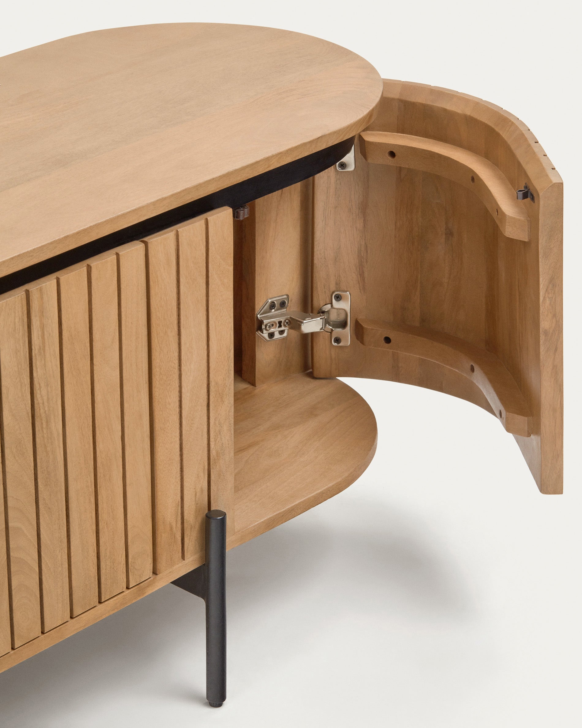 Licia TV stand with 4 doors, solid mango wood with natural finish and metal, 200 x 55 cm - Detail