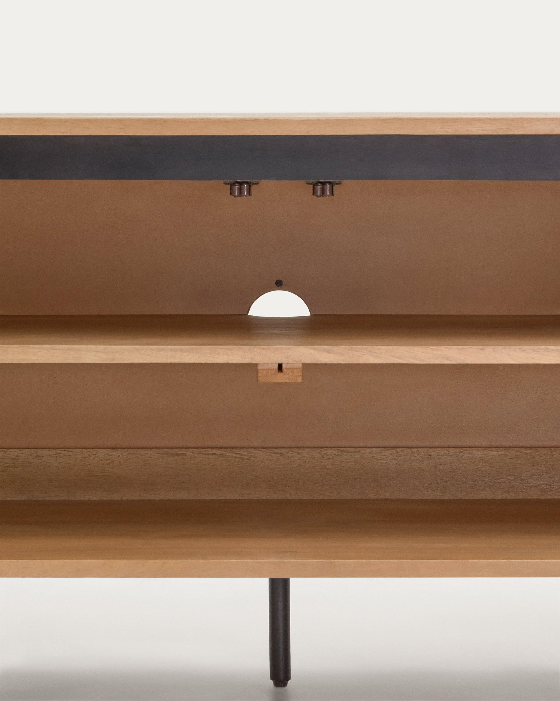 Licia TV stand with 4 doors, solid mango wood with natural finish and metal, 200 x 55 cm - Detail