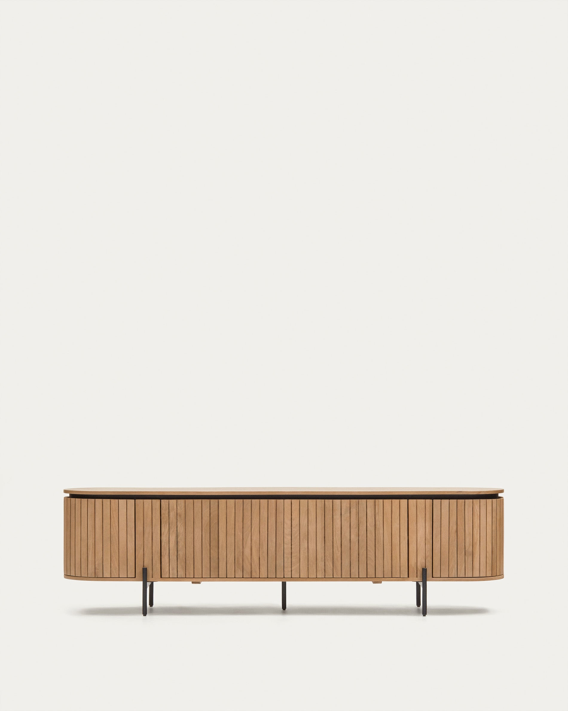 Licia TV stand with 4 doors, solid mango wood with natural finish and metal, 200 x 55 cm - Product View