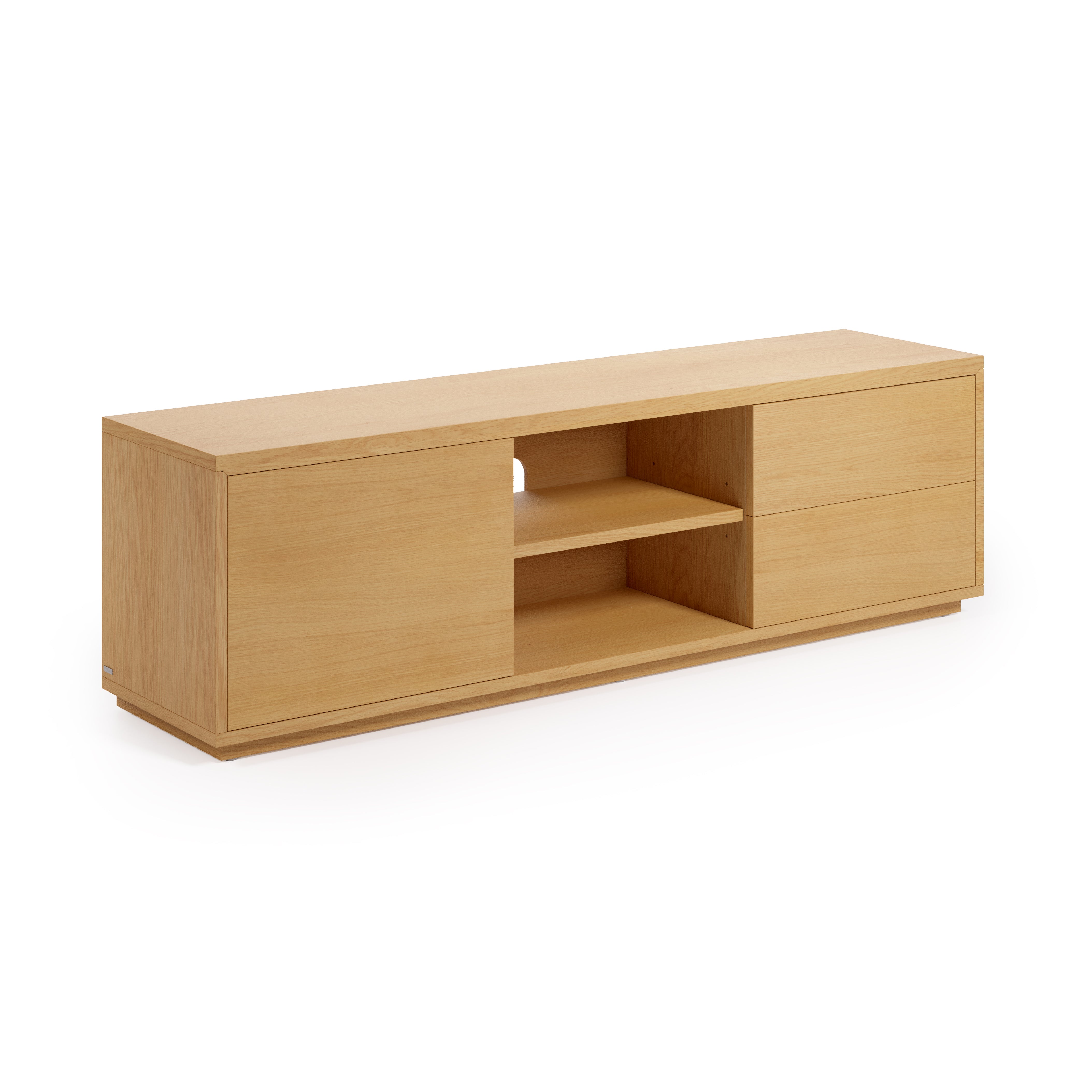 Abilen oak wood veneer single door TV stand with 2 drawers, 150 x 44 cm FSC 100% - Product Image