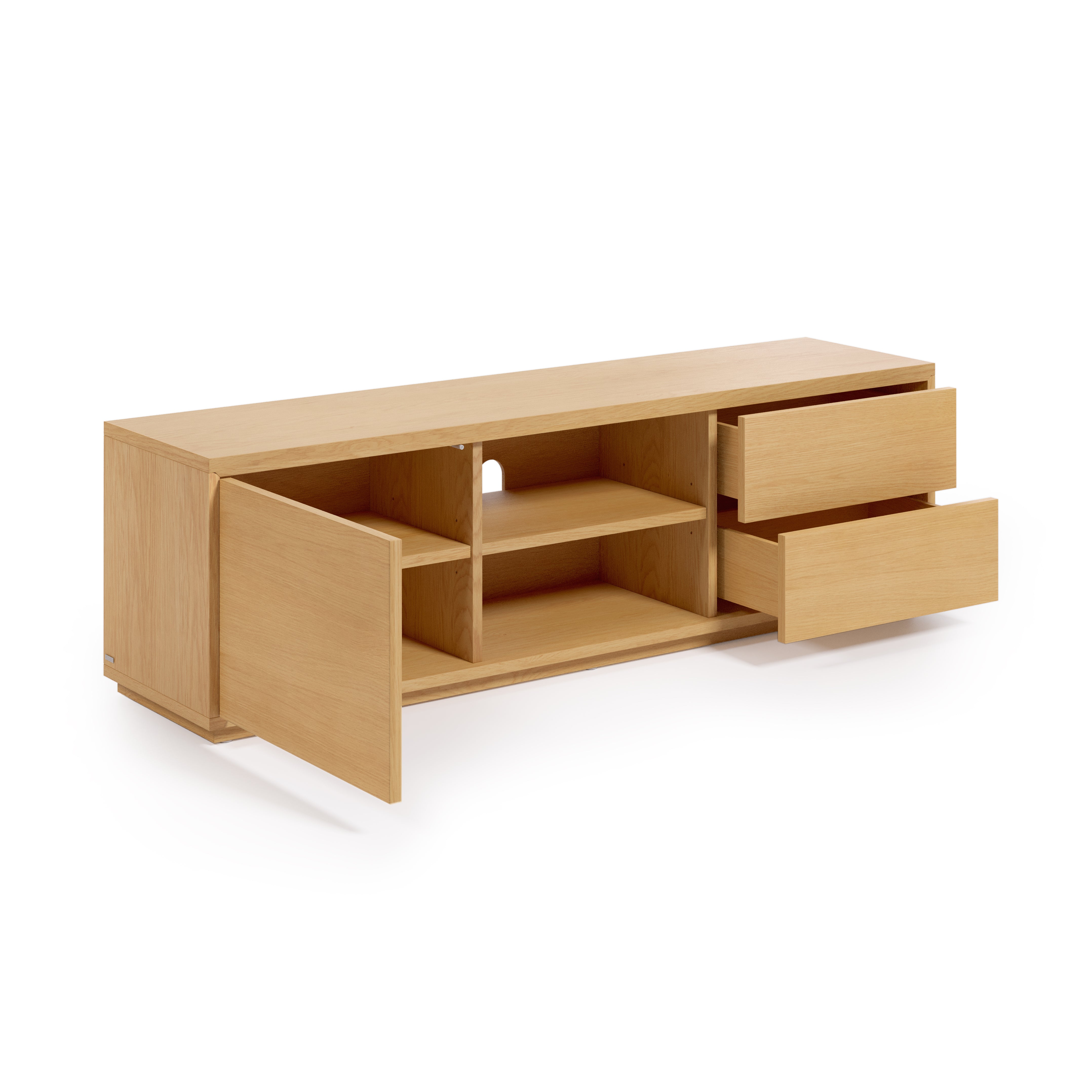 Abilen oak wood veneer single door TV stand with 2 drawers, 150 x 44 cm FSC 100% - Product Image