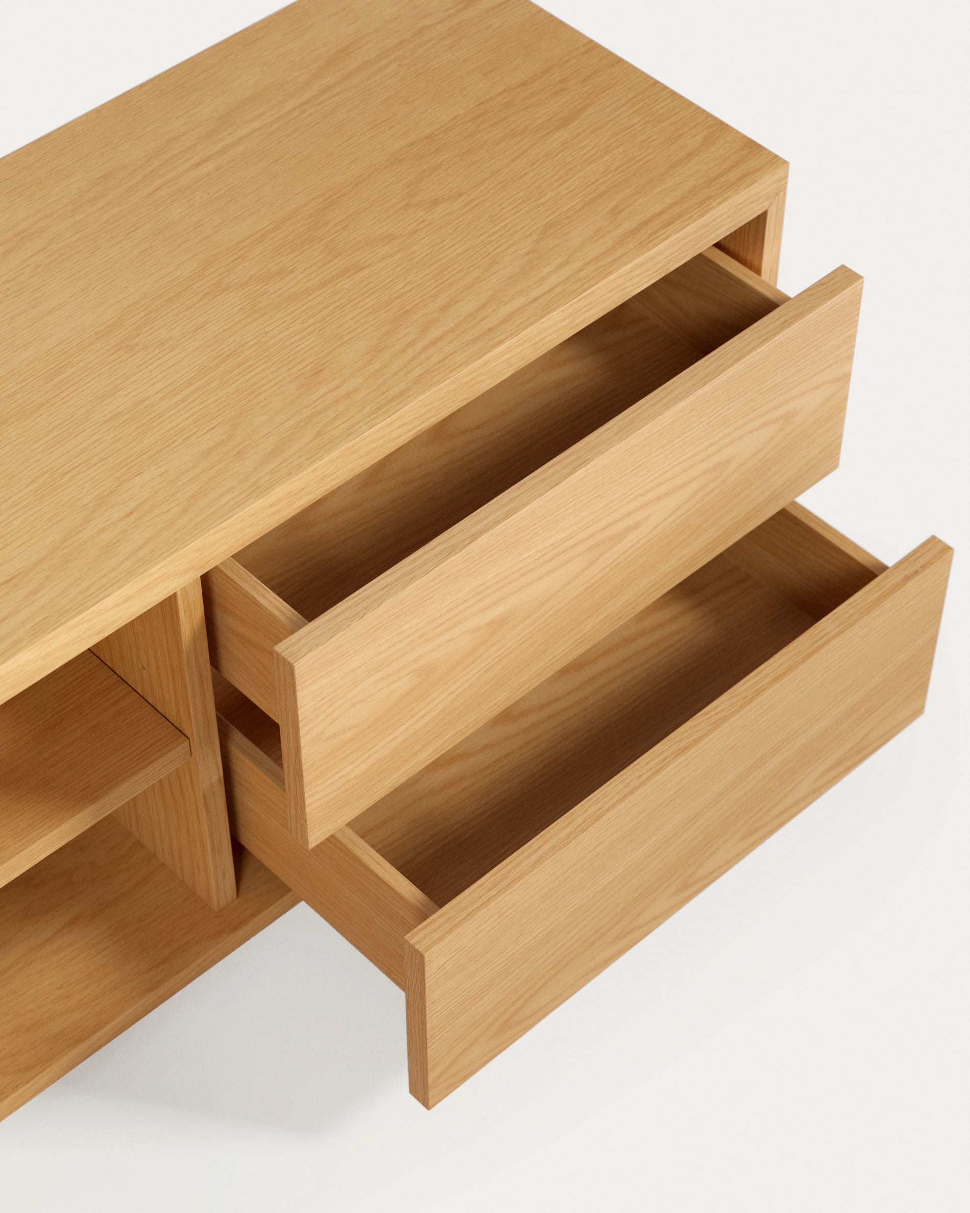 Abilen oak wood veneer single door TV stand with 2 drawers, 150 x 44 cm FSC 100% - Detail