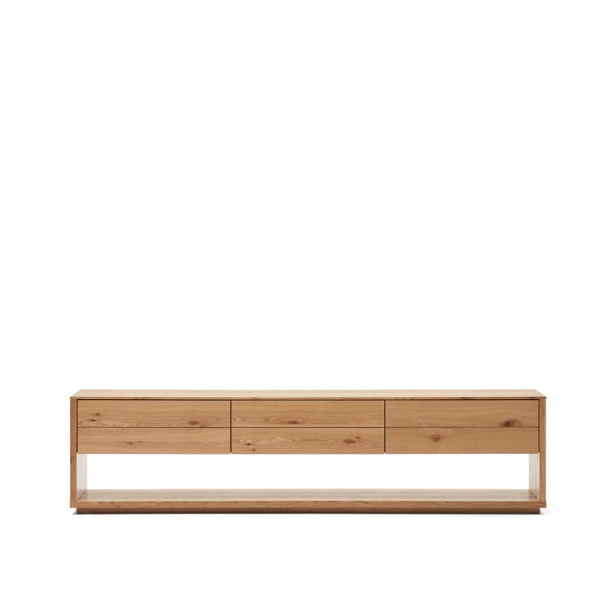 Alguema TV stand with 3 drawers in oak veneer with natural finish, 200 x 51 cm - Product Image