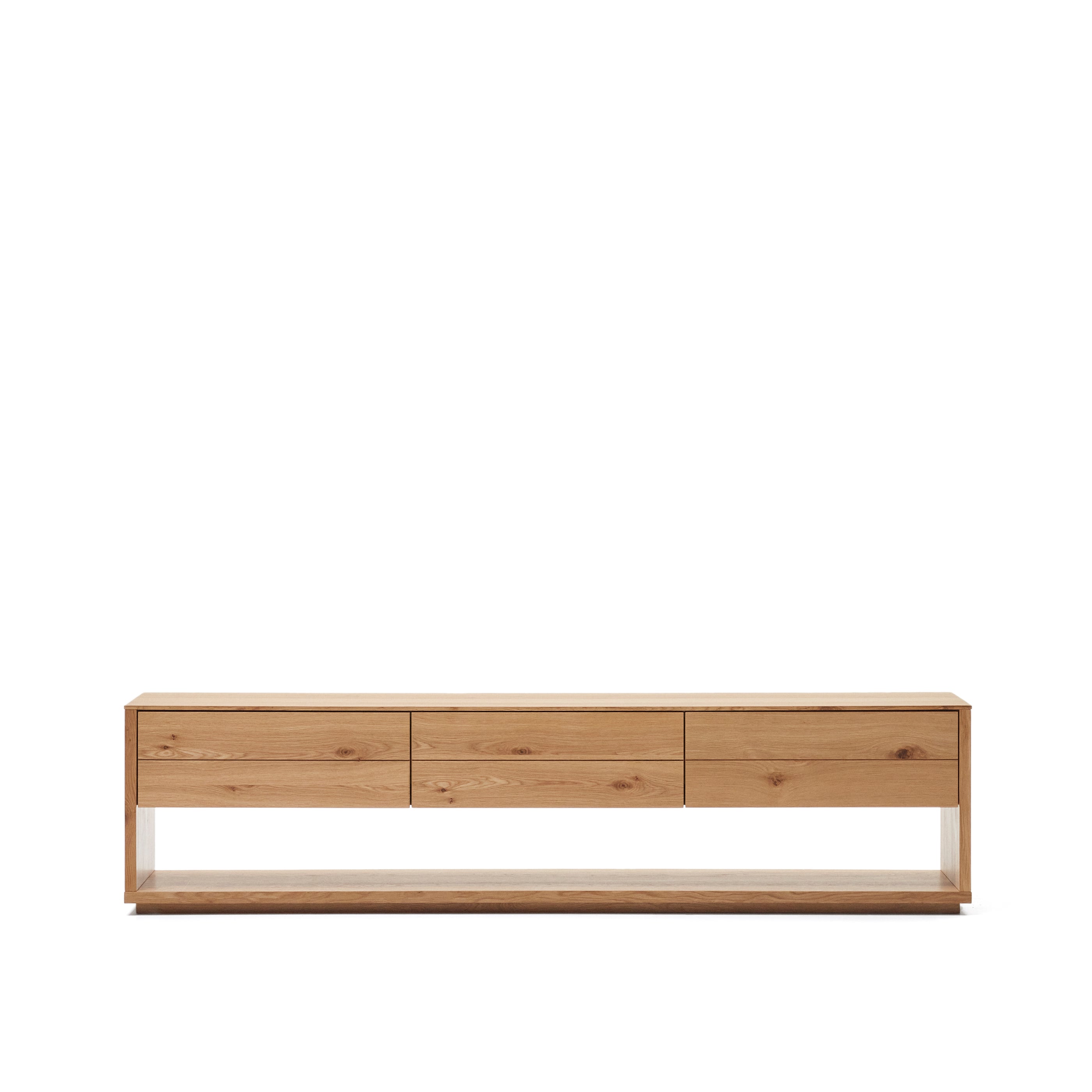 Alguema TV stand with 3 drawers in oak veneer with natural finish, 200 x 51 cm - Product Image