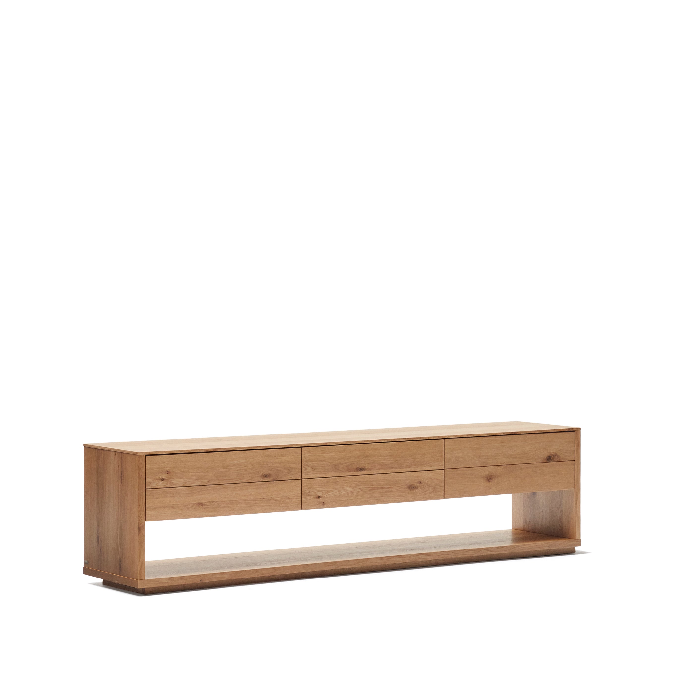 Alguema TV stand with 3 drawers in oak veneer with natural finish, 200 x 51 cm - Product Image
