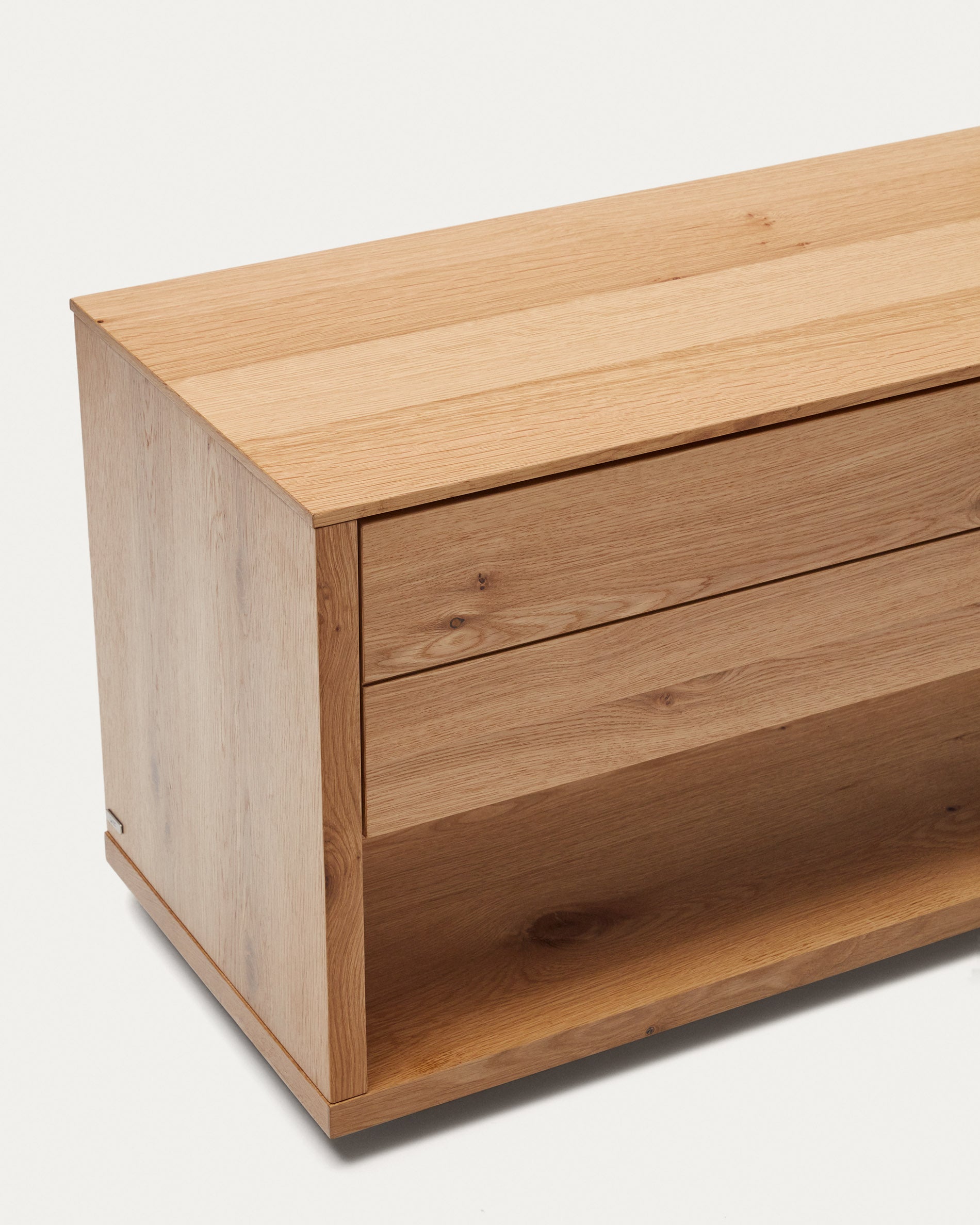 Alguema TV stand with 3 drawers in oak veneer with natural finish, 200 x 51 cm - Detail