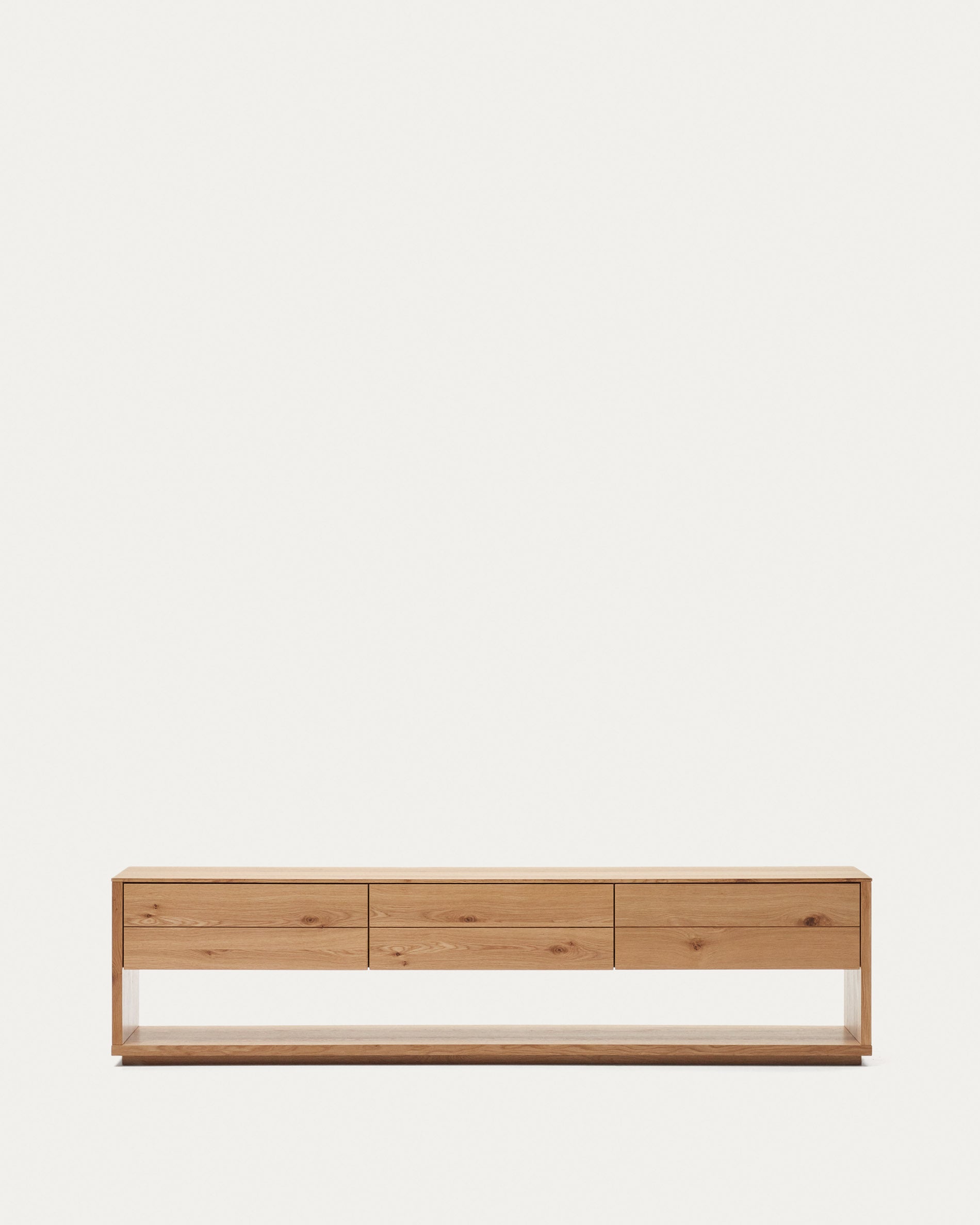 Alguema TV stand with 3 drawers in oak veneer with natural finish, 200 x 51 cm - Product View