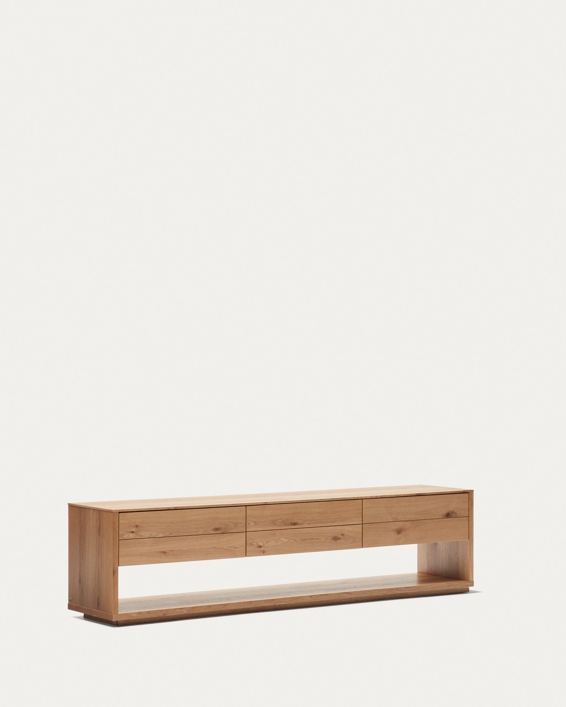Alguema TV stand with 3 drawers in oak veneer with natural finish, 200 x 51 cm - Product View