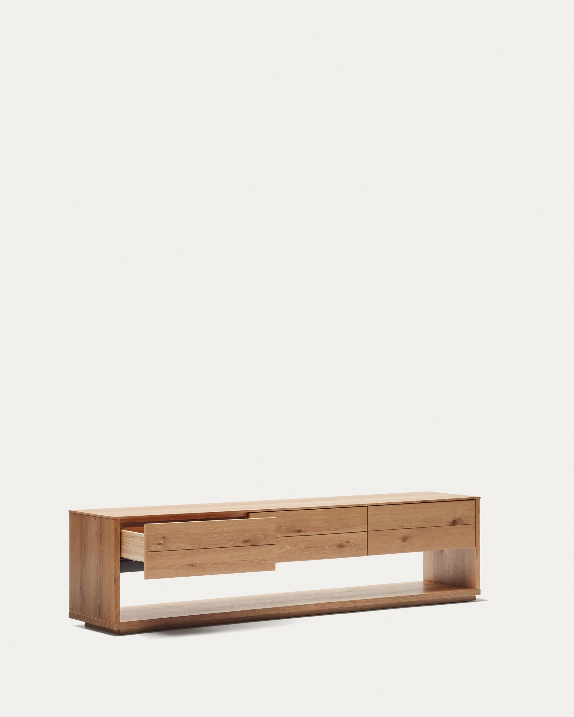 Alguema TV stand with 3 drawers in oak veneer with natural finish, 200 x 51 cm - Product View