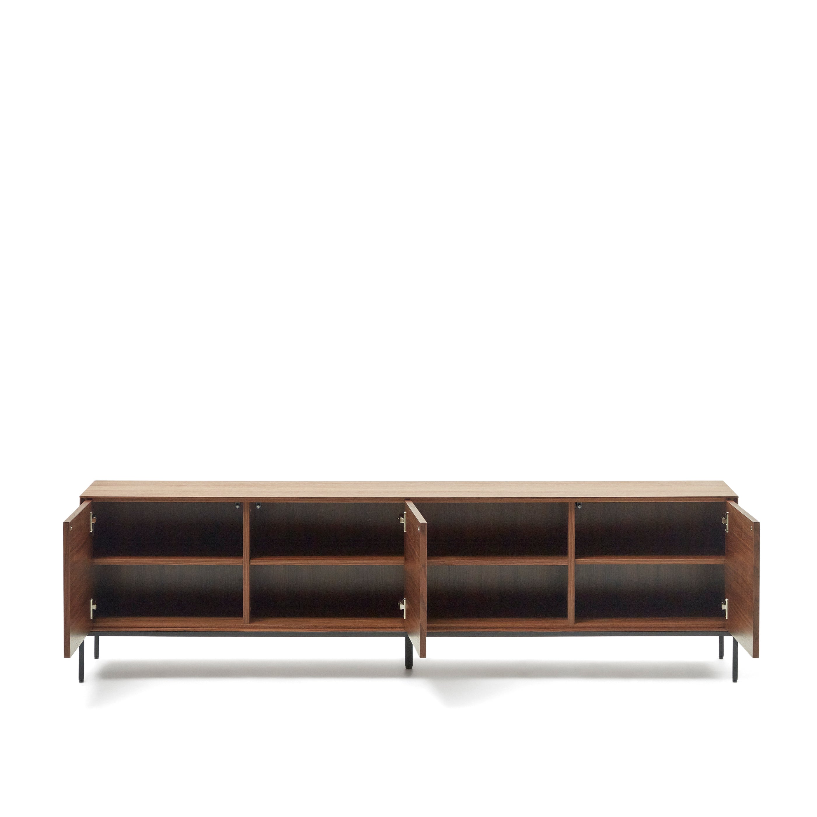 Vedrana 3-door TV stand in walnut veneer with black steel legs, 195 x 55 cm - Product Image