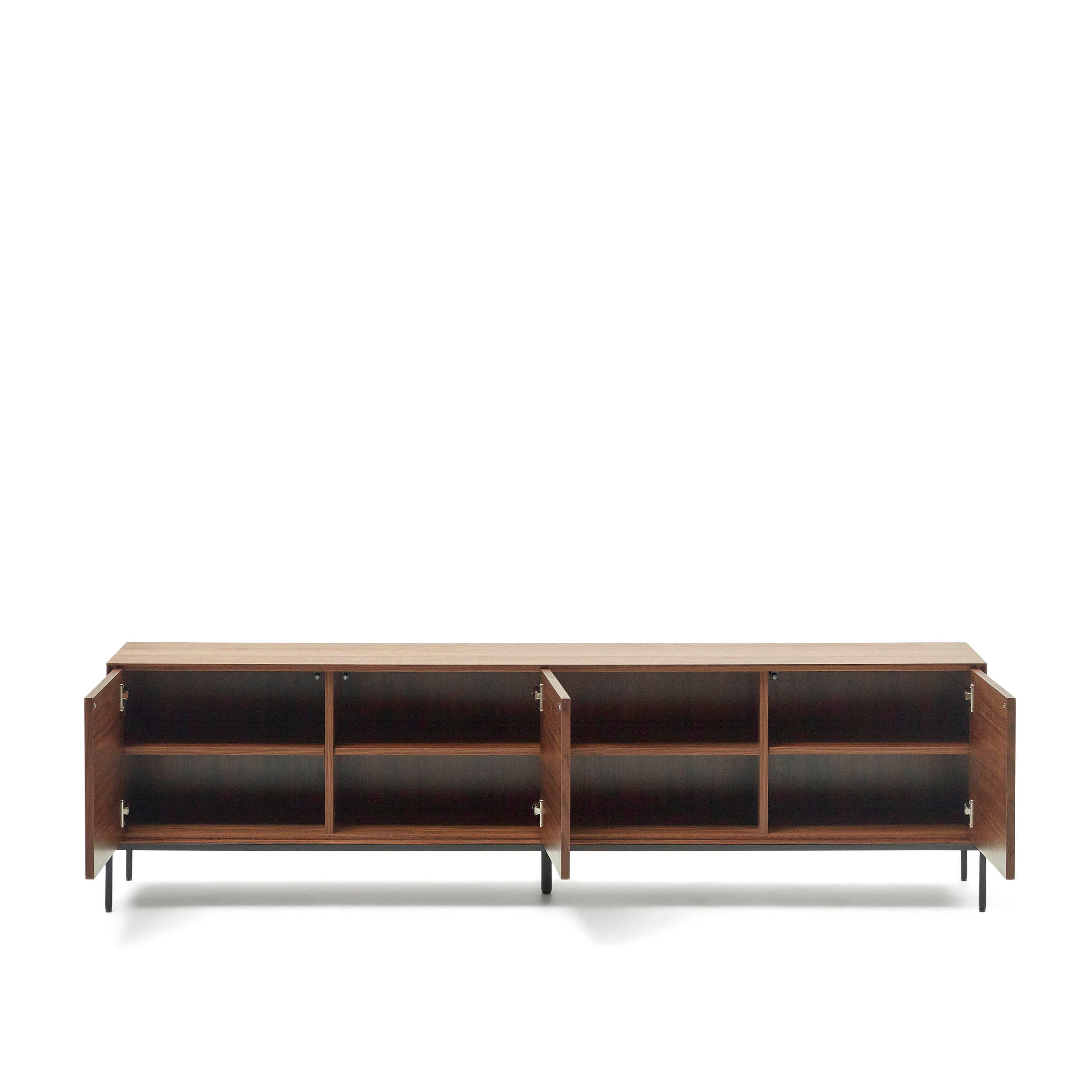 Vedrana 3-door TV stand in walnut veneer with black steel legs, 195 x 55 cm - Product Image