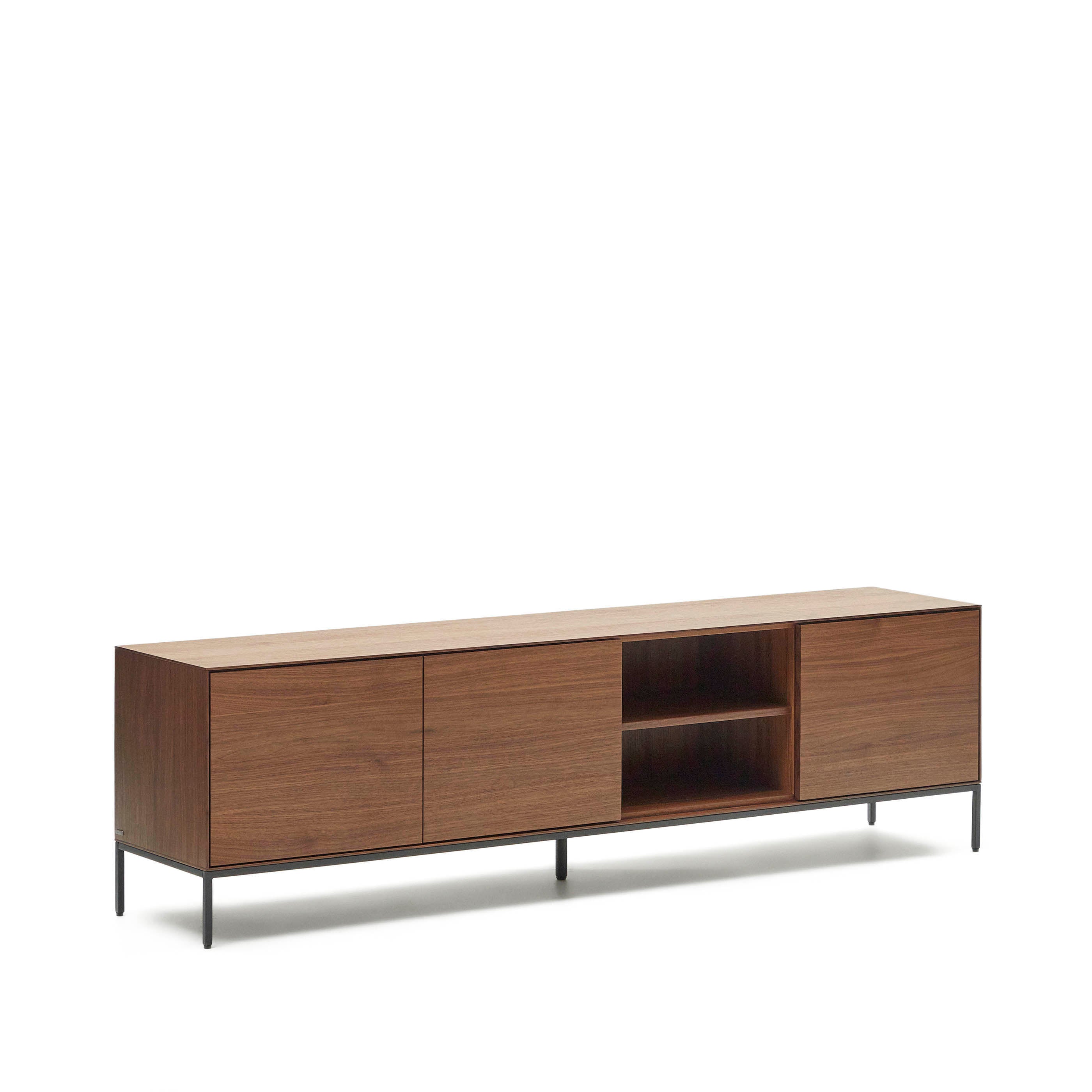Vedrana 3-door TV stand in walnut veneer with black steel legs, 195 x 55 cm - Product Image