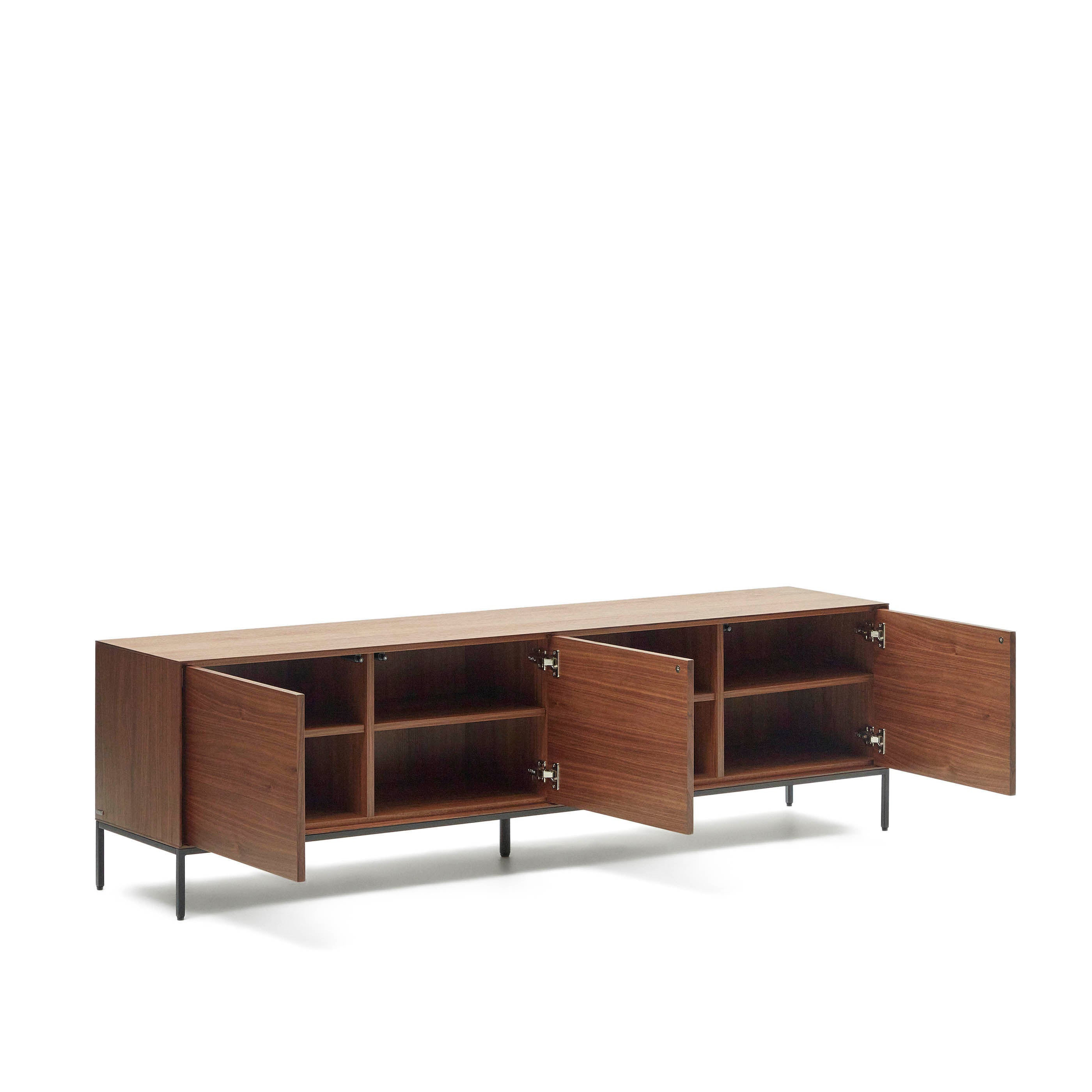 Vedrana 3-door TV stand in walnut veneer with black steel legs, 195 x 55 cm - Product Image