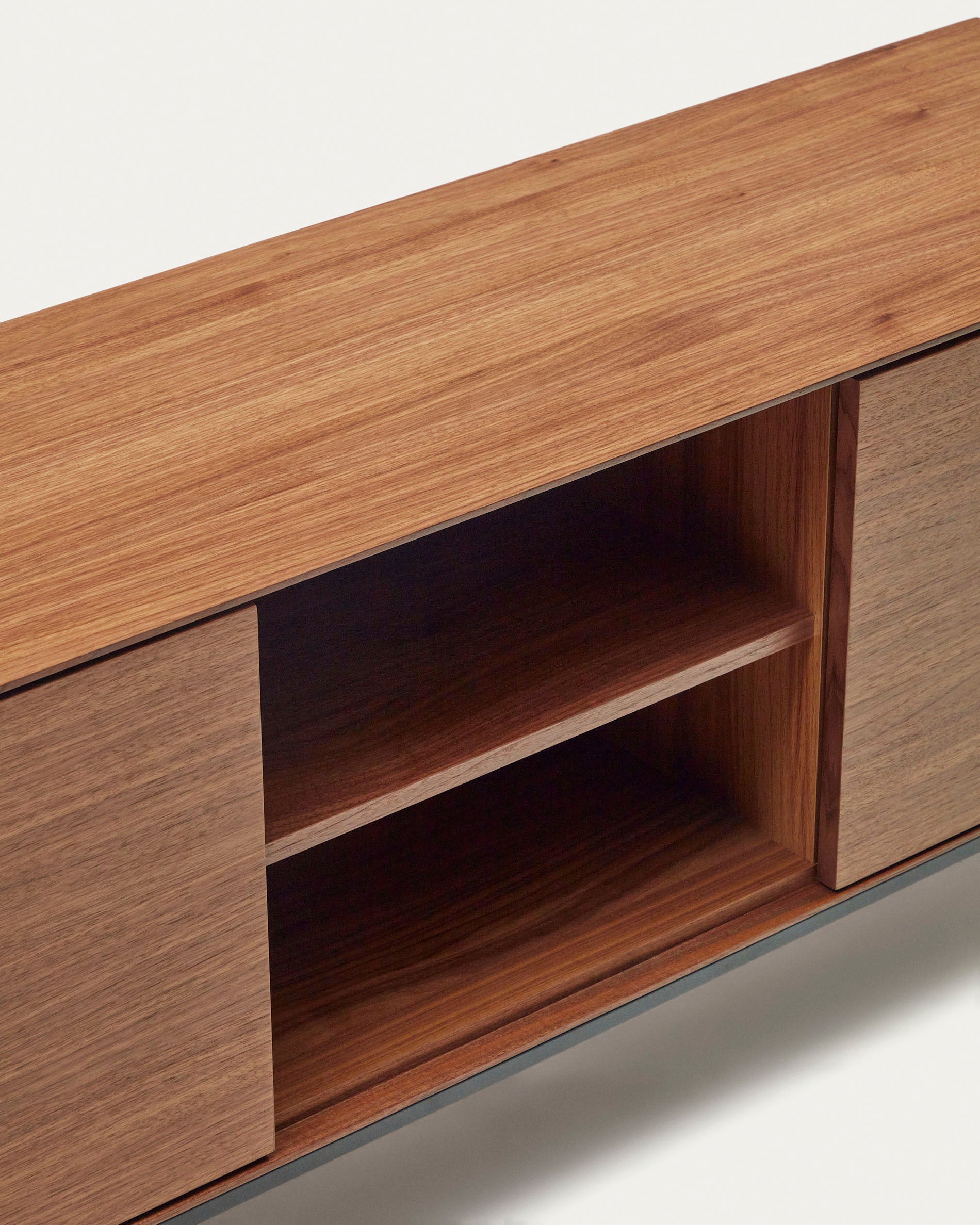 Vedrana 3-door TV stand in walnut veneer with black steel legs, 195 x 55 cm - Detail