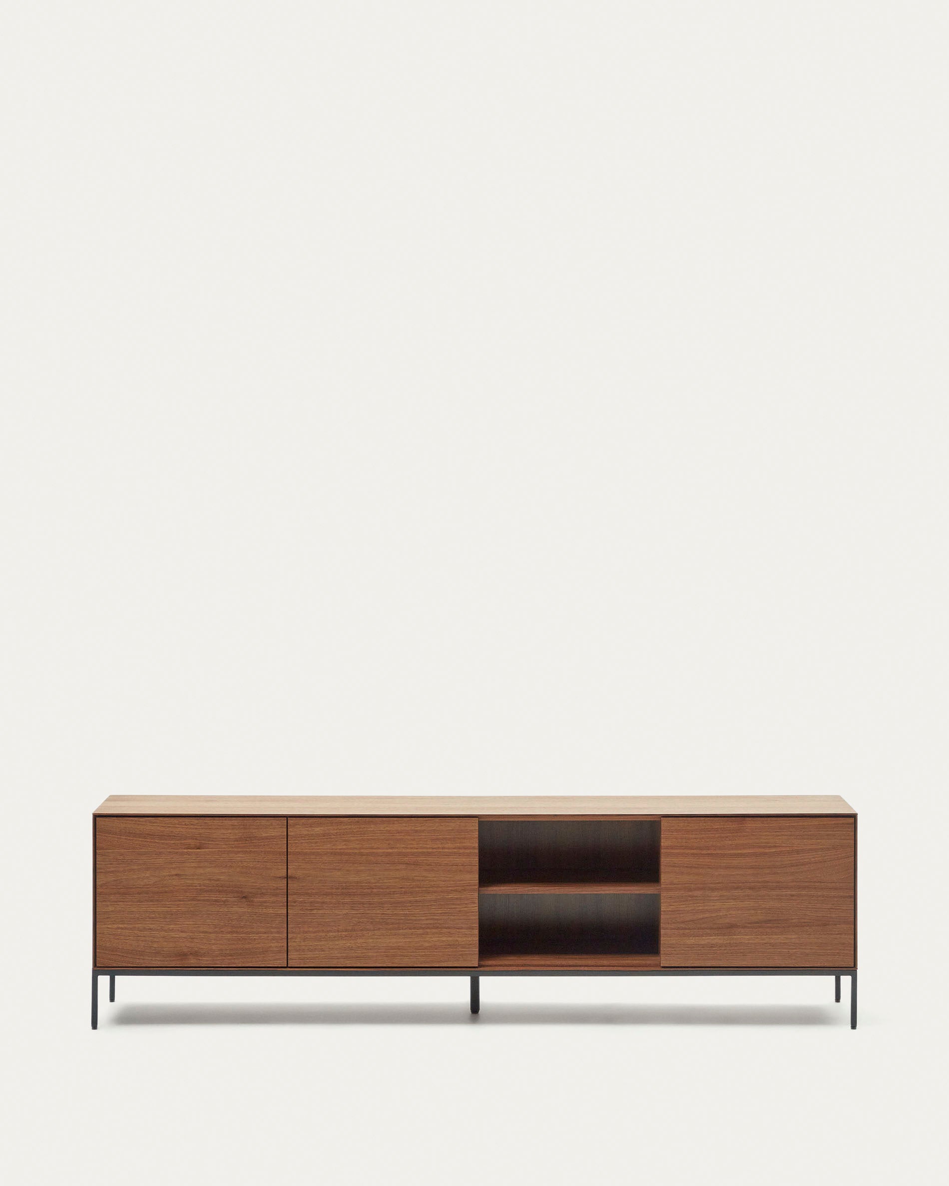 Vedrana 3-door TV stand in walnut veneer with black steel legs, 195 x 55 cm - Product View