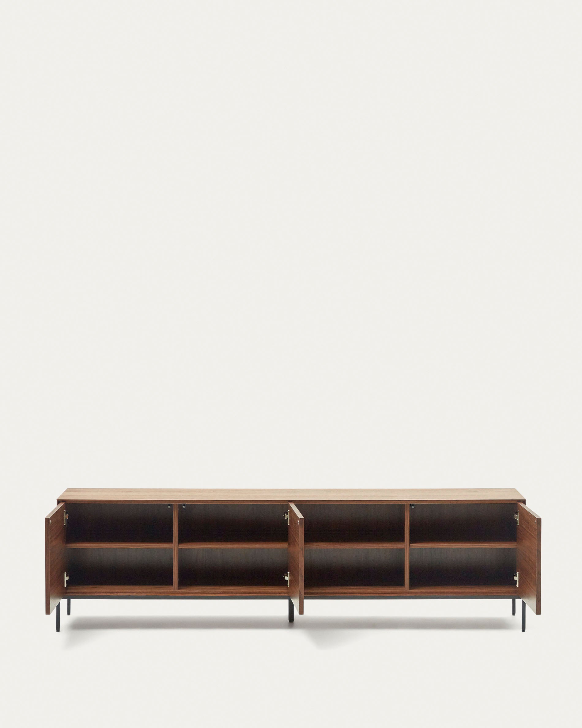 Vedrana 3-door TV stand in walnut veneer with black steel legs, 195 x 55 cm - Product View