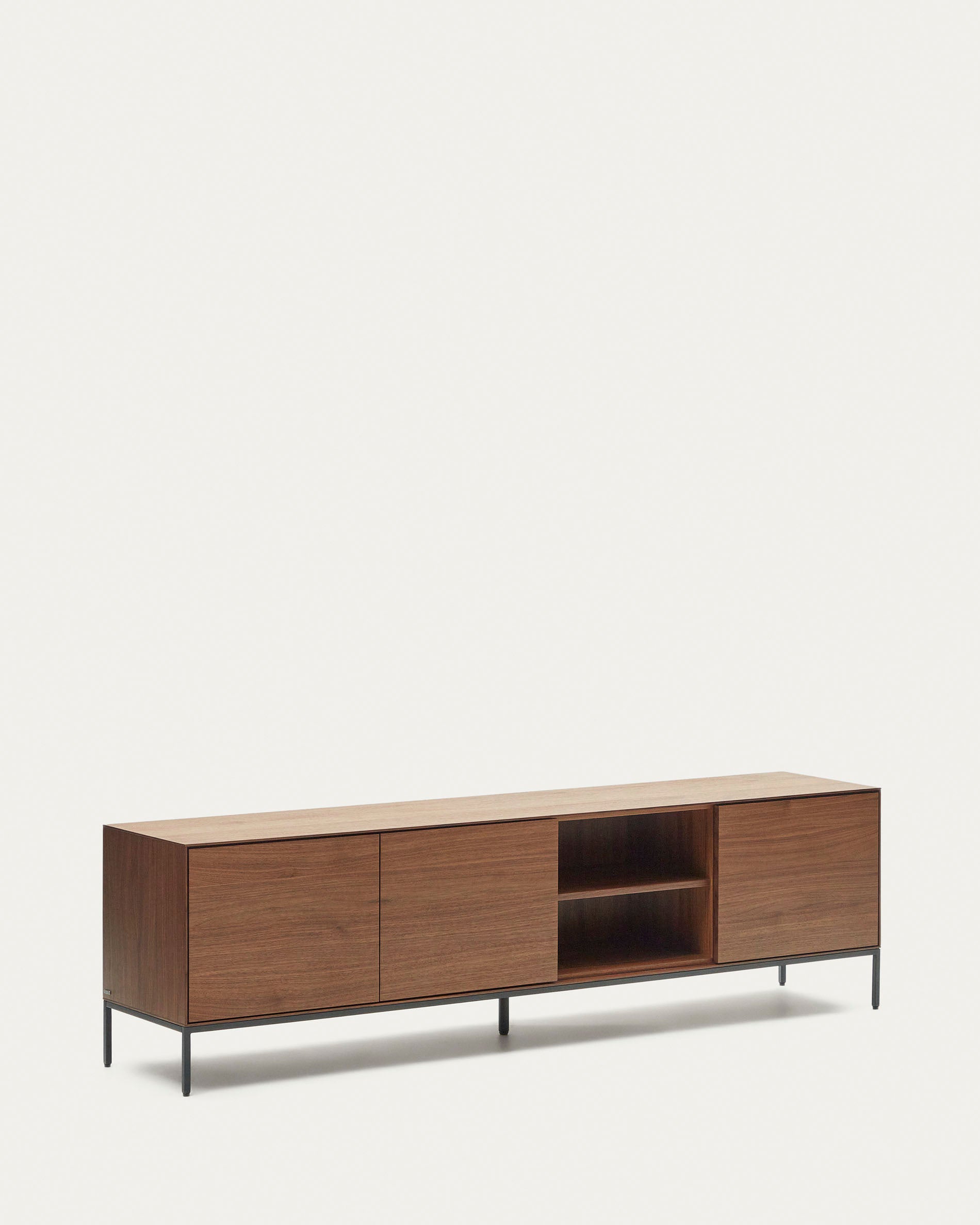 Vedrana 3-door TV stand in walnut veneer with black steel legs, 195 x 55 cm - Product View