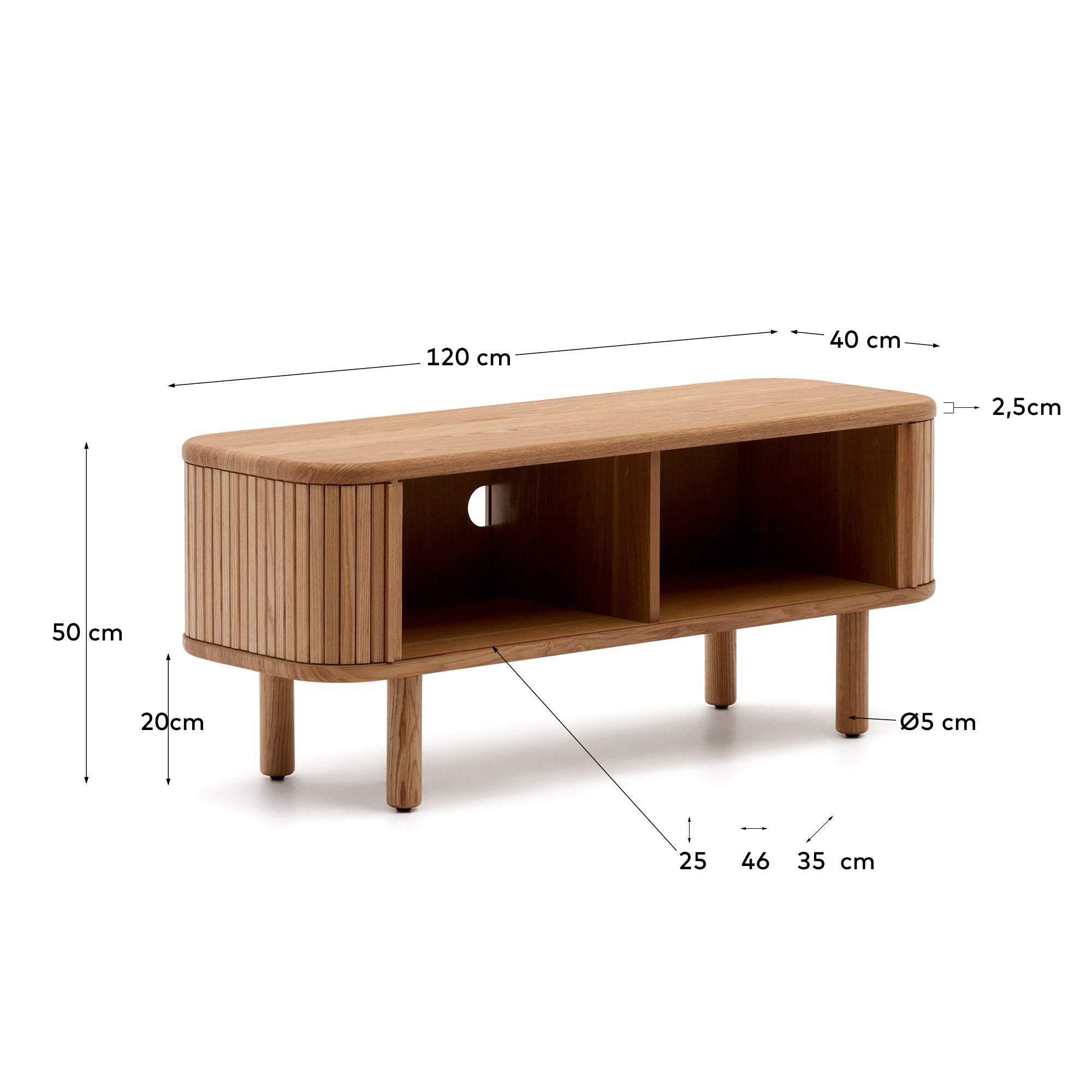 Mailen 2 door TV stand in ash veneer with a natural finish 120 x 50 cm - Measurements