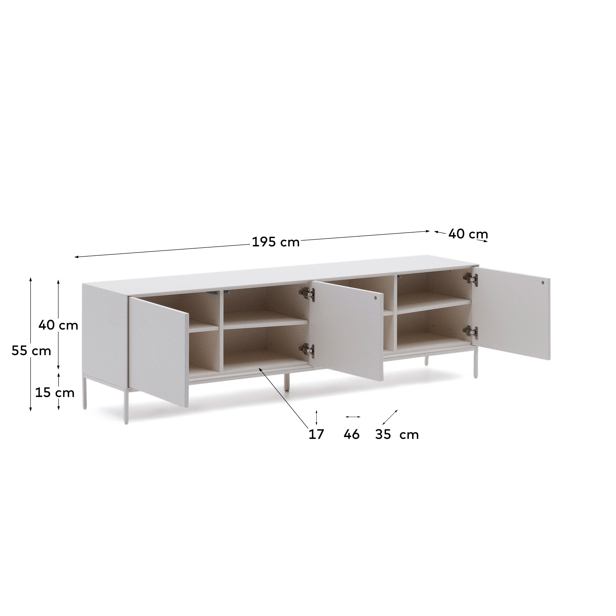 Vedrana TV 3-door cabinet white lacquered MDF 195 x 55 cm - Measurements