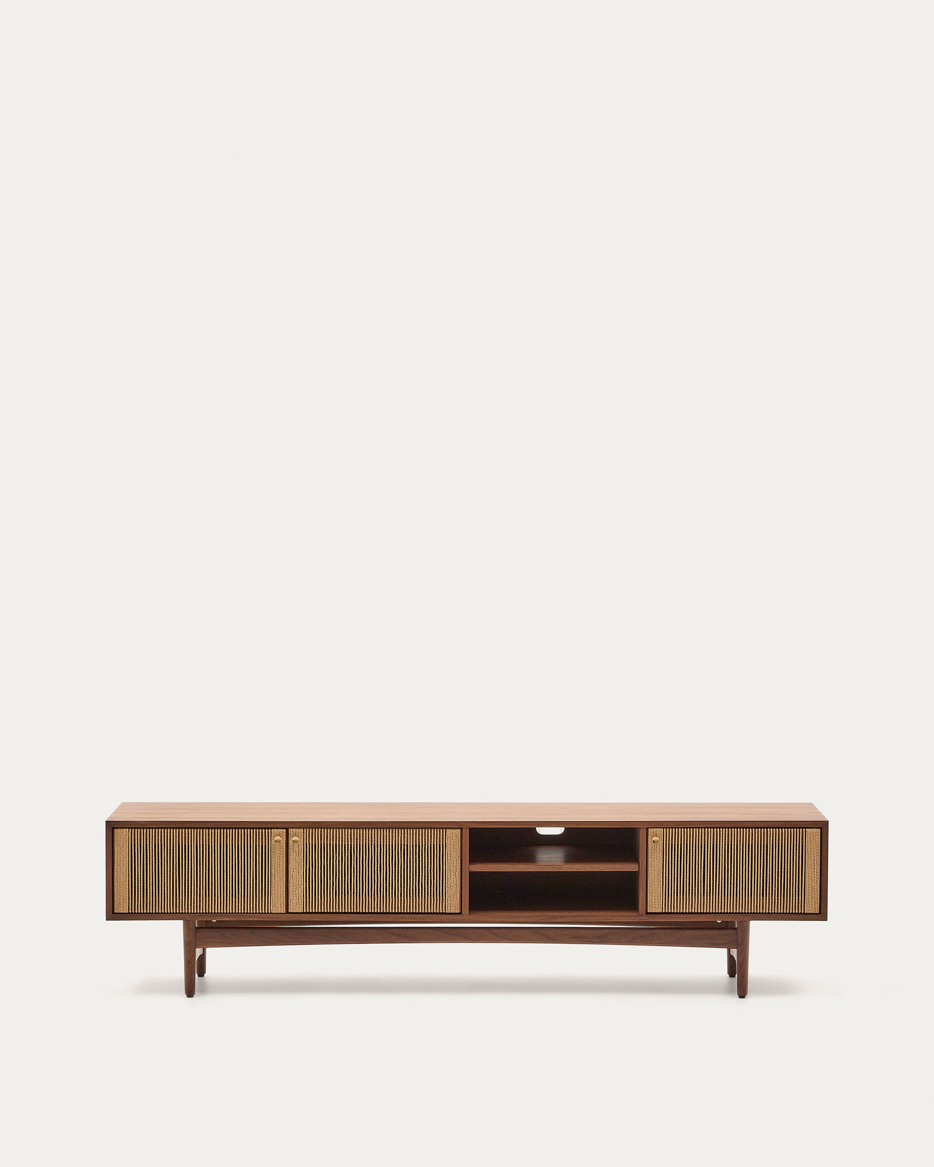 Elan TV cabinet 3 doors veneer and solid walnut and cord 200 x 50 cm FSC Mix Credit - Product View