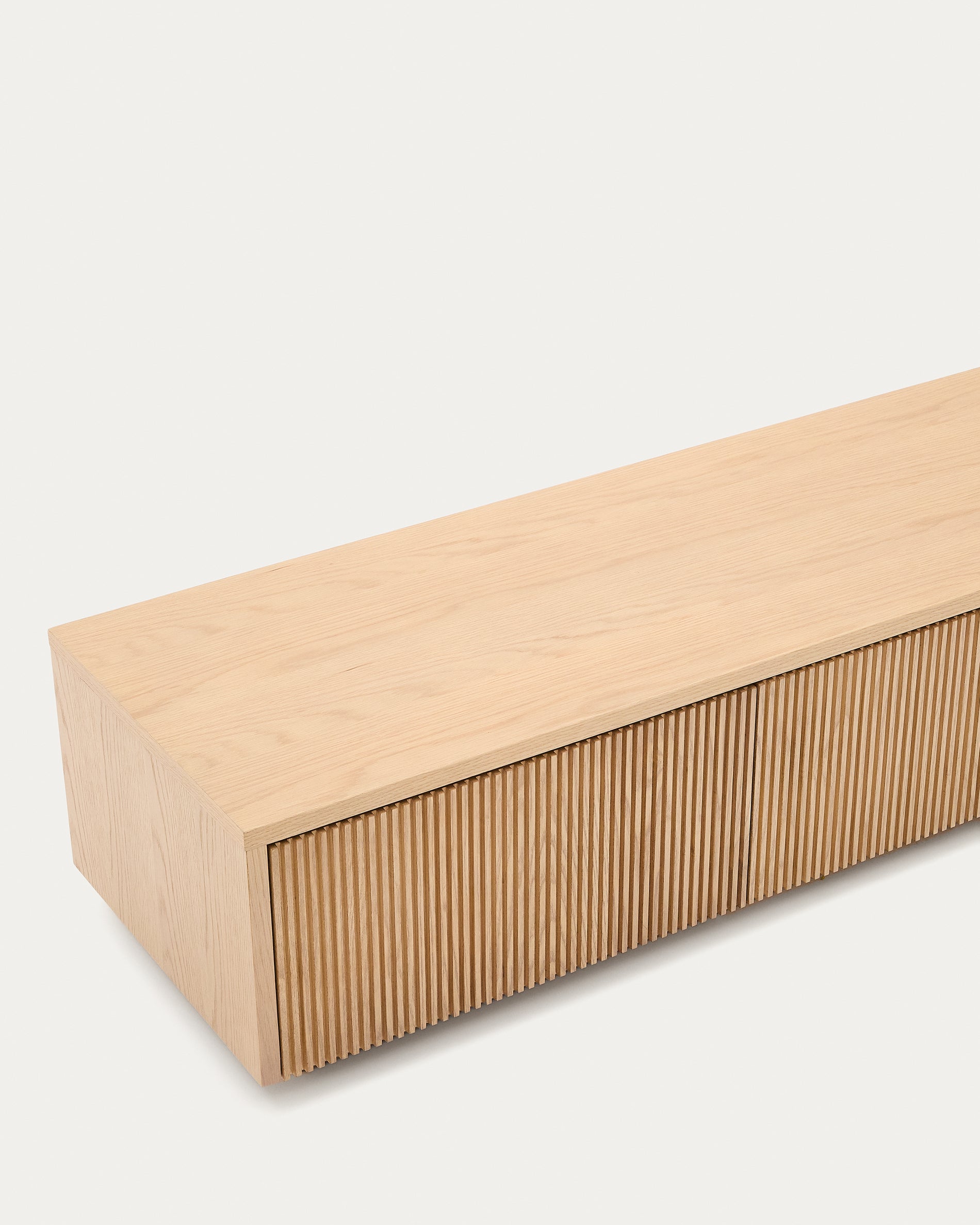Helvine TV stand with 4 drawers in oak veneer, 200 x 30 cm FSC 100% - Detail